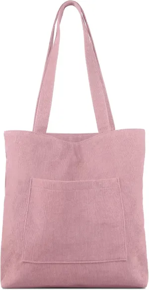 Kememo Corduroy Tote Bag with Zip, Shoulder Bag Women's Hobos Handbags Large Capacity Shopping Bag with Inner Pocket