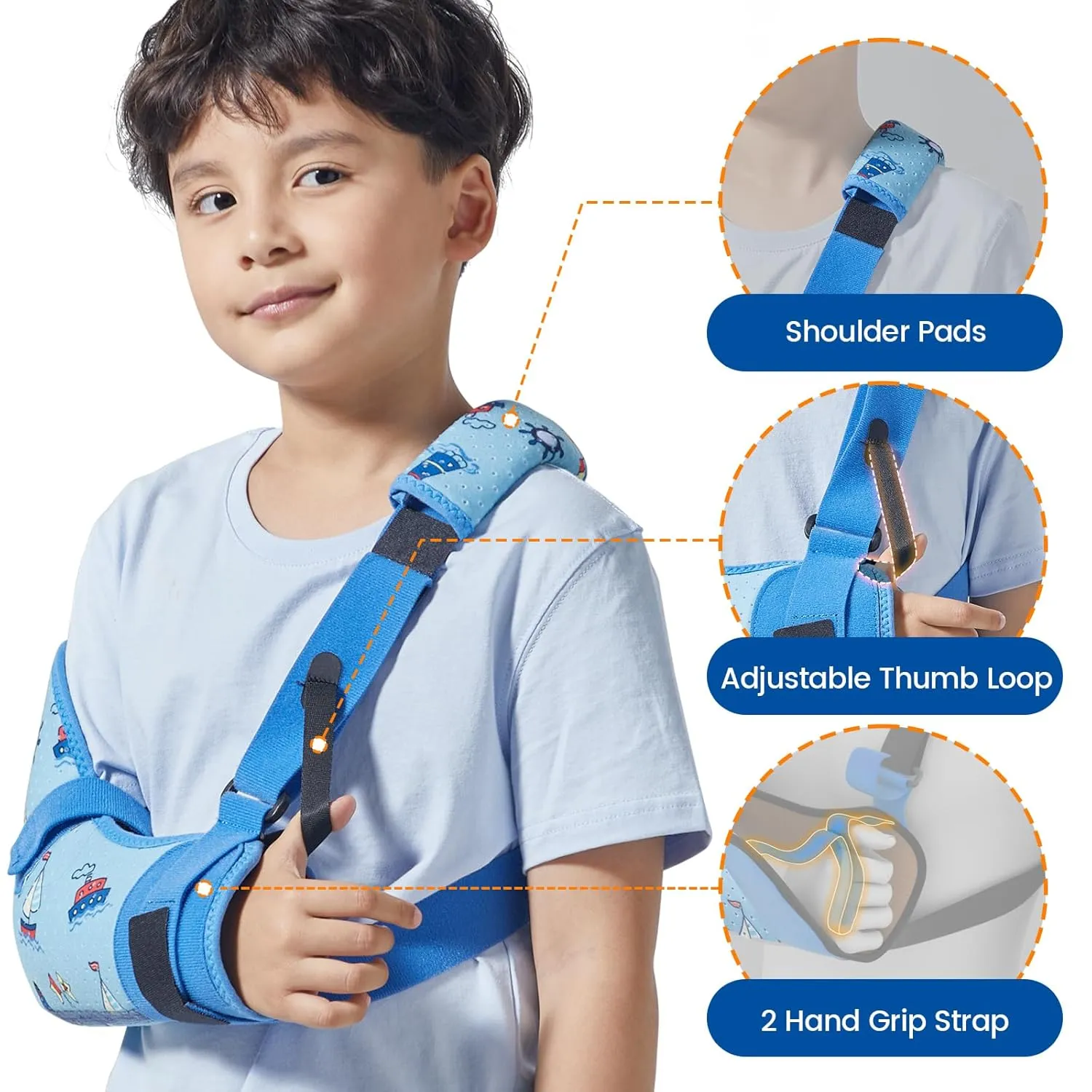 Kids Arm Shoulder Sling with Waist Strap, Immobilizer Brace Support for Broken Arm, Collarbone, Elbow, Wrist (Comfort Version, Left, XXS,19-23.5 inch)