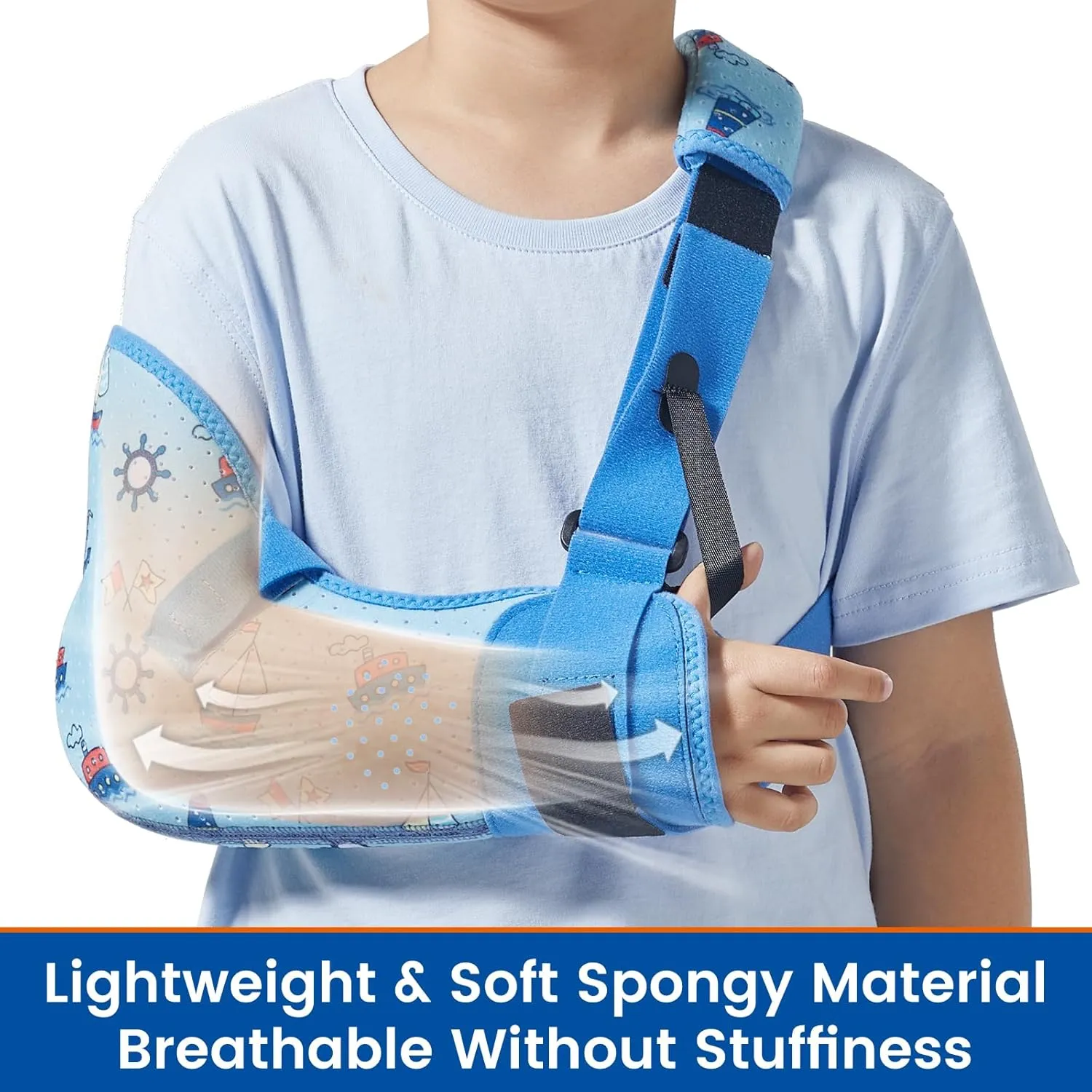 Kids Arm Shoulder Sling with Waist Strap, Immobilizer Brace Support for Broken Arm, Collarbone, Elbow, Wrist (Comfort Version, Right, XXS,19-23.5 inch)