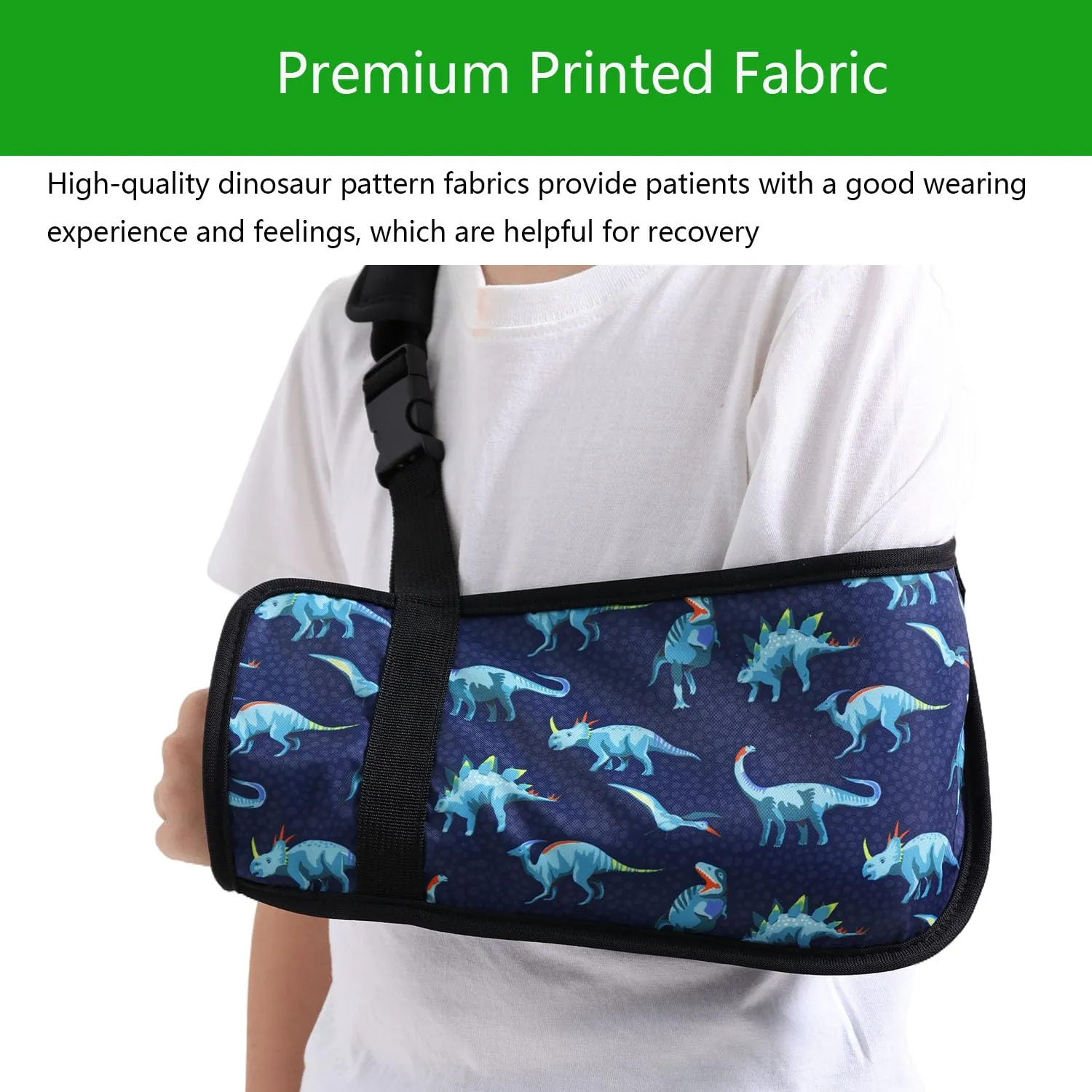 Kids Arm Sling for Boys with Dinosaur Print – Adjustable Fracture Support Sling for Stable Injuries, Post-Surgery & Recovery (Dinosaur, Small)