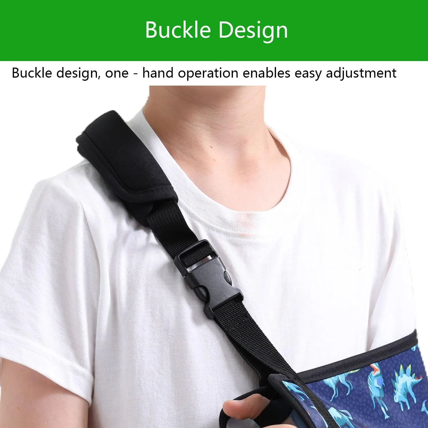 Kids Arm Sling for Boys with Dinosaur Print – Adjustable Fracture Support Sling for Stable Injuries, Post-Surgery & Recovery (Dinosaur, Small)