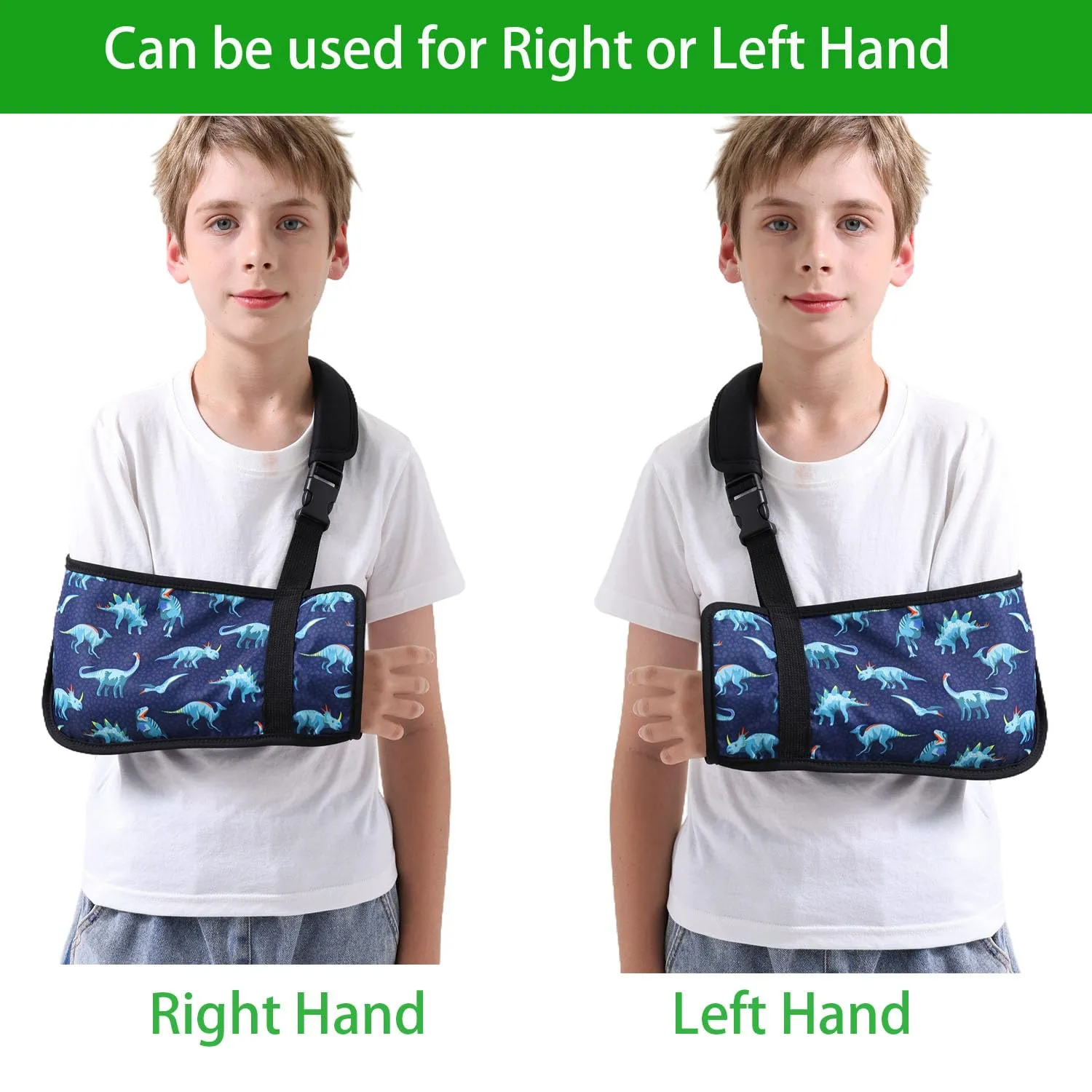 Kids Arm Sling for Boys with Dinosaur Print – Adjustable Fracture Support Sling for Stable Injuries, Post-Surgery & Recovery (Dinosaur, Small)