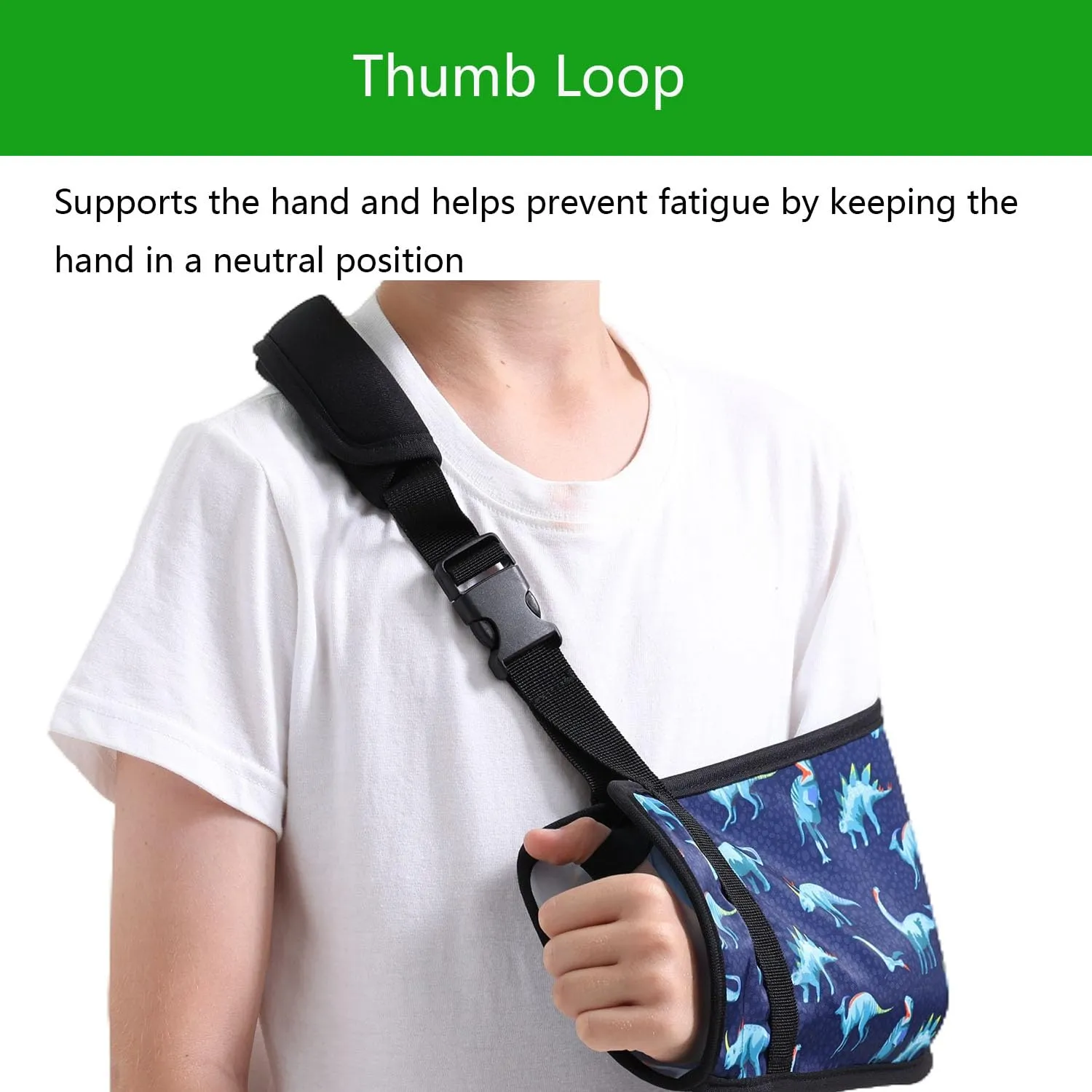 Kids Arm Sling for Boys with Dinosaur Print – Adjustable Fracture Support Sling for Stable Injuries, Post-Surgery & Recovery (Dinosaur, Small)