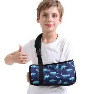 Kids Arm Sling for Boys with Dinosaur Print – Adjustable Fracture Support Sling for Stable Injuries, Post-Surgery & Recovery (Dinosaur, Small)