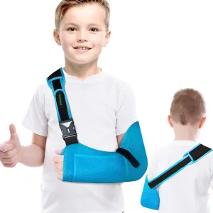 Kids Arm Sling for left and right,Breathable Kids Medical Shoulder Sling with pocket,for Pediatric Rotator Cuff Injury,Arm,Wrist,Elbow,Clavicle Fracture Post-Surgery(Blue,Small)