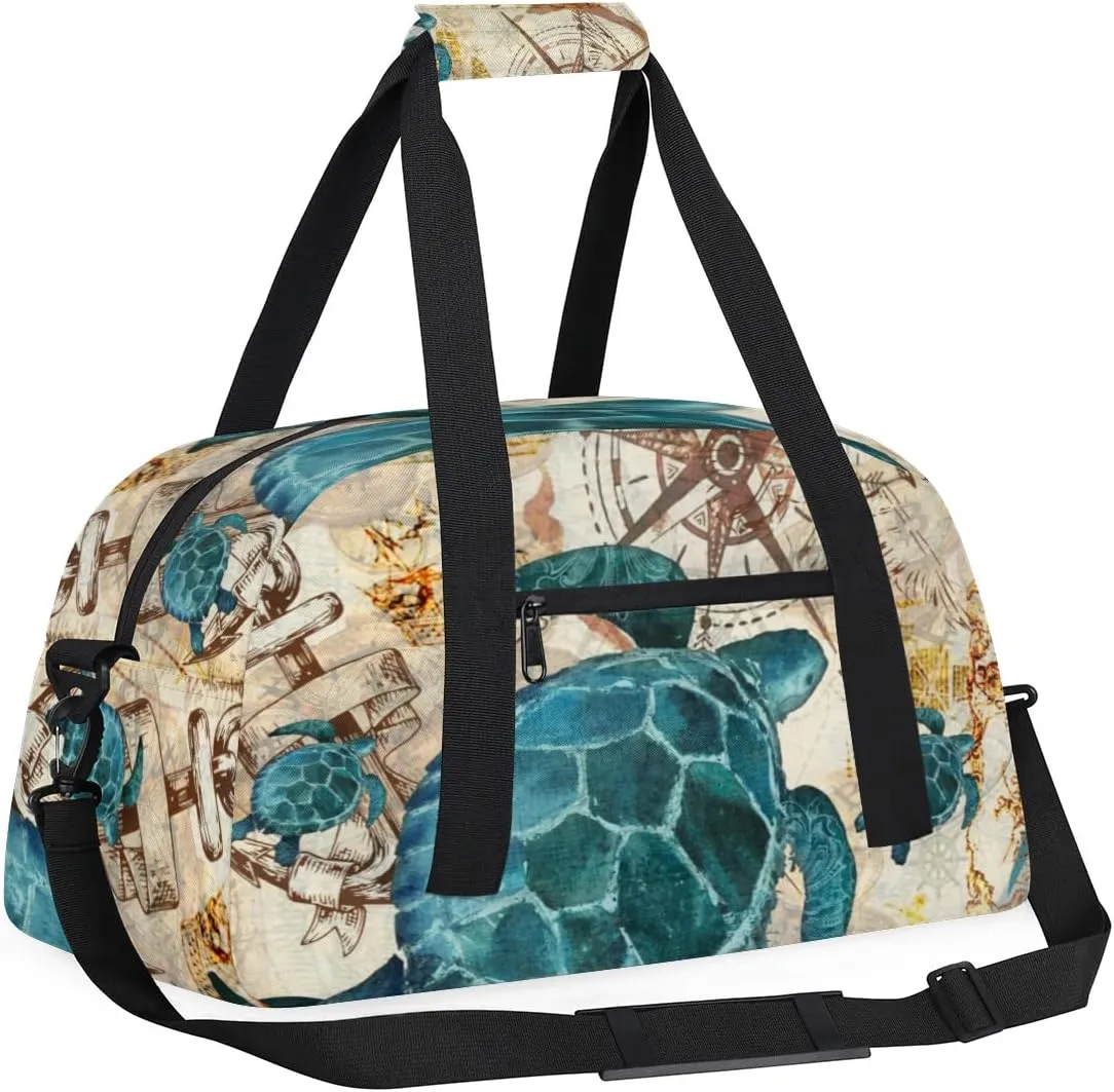 Kids Duffle Bag, Overnight Weekender Bag Travel Duffle Bag Carry-On Tote for Swim Sport Gym Bag for Boys Girls, Turtle