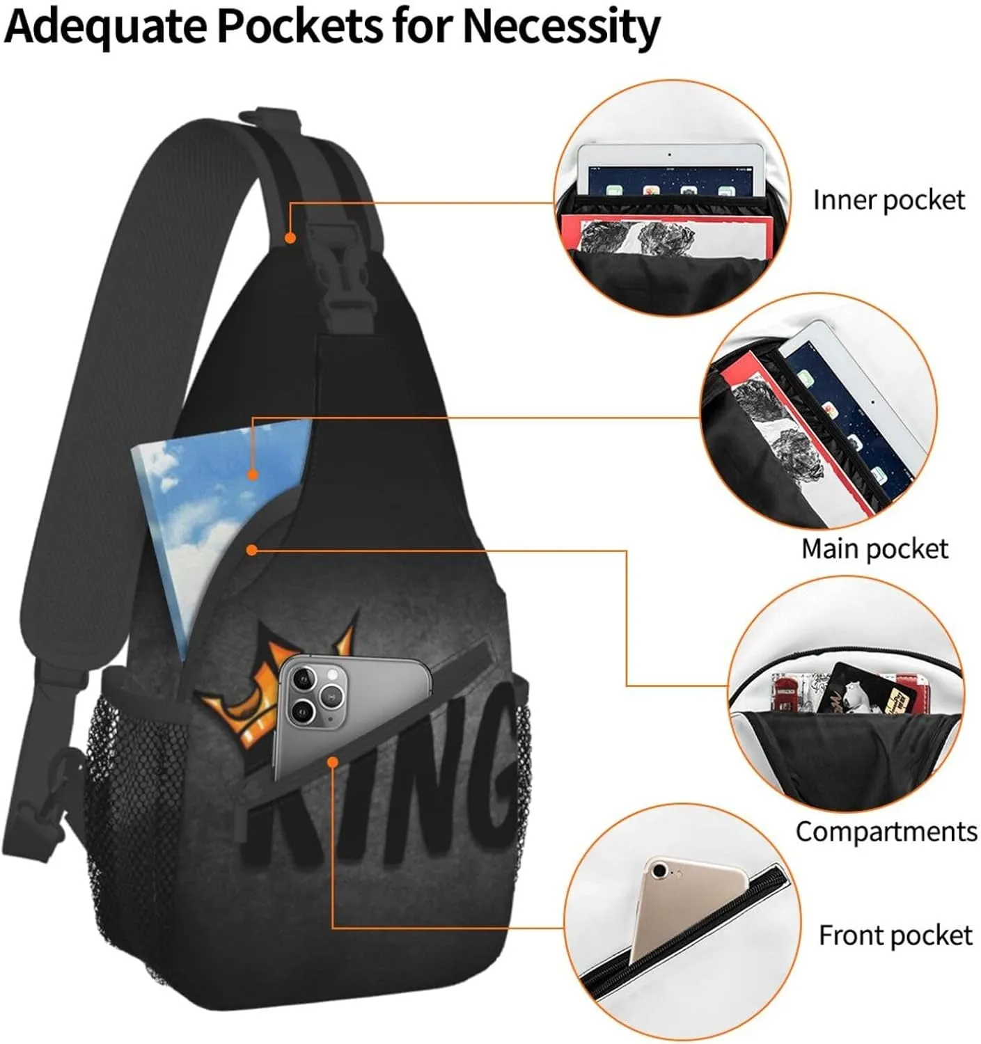 King Crossbody Bag Men Shoulder Bag Backpack Mens Sling Bag Chest Casual Daypack for Outdoor