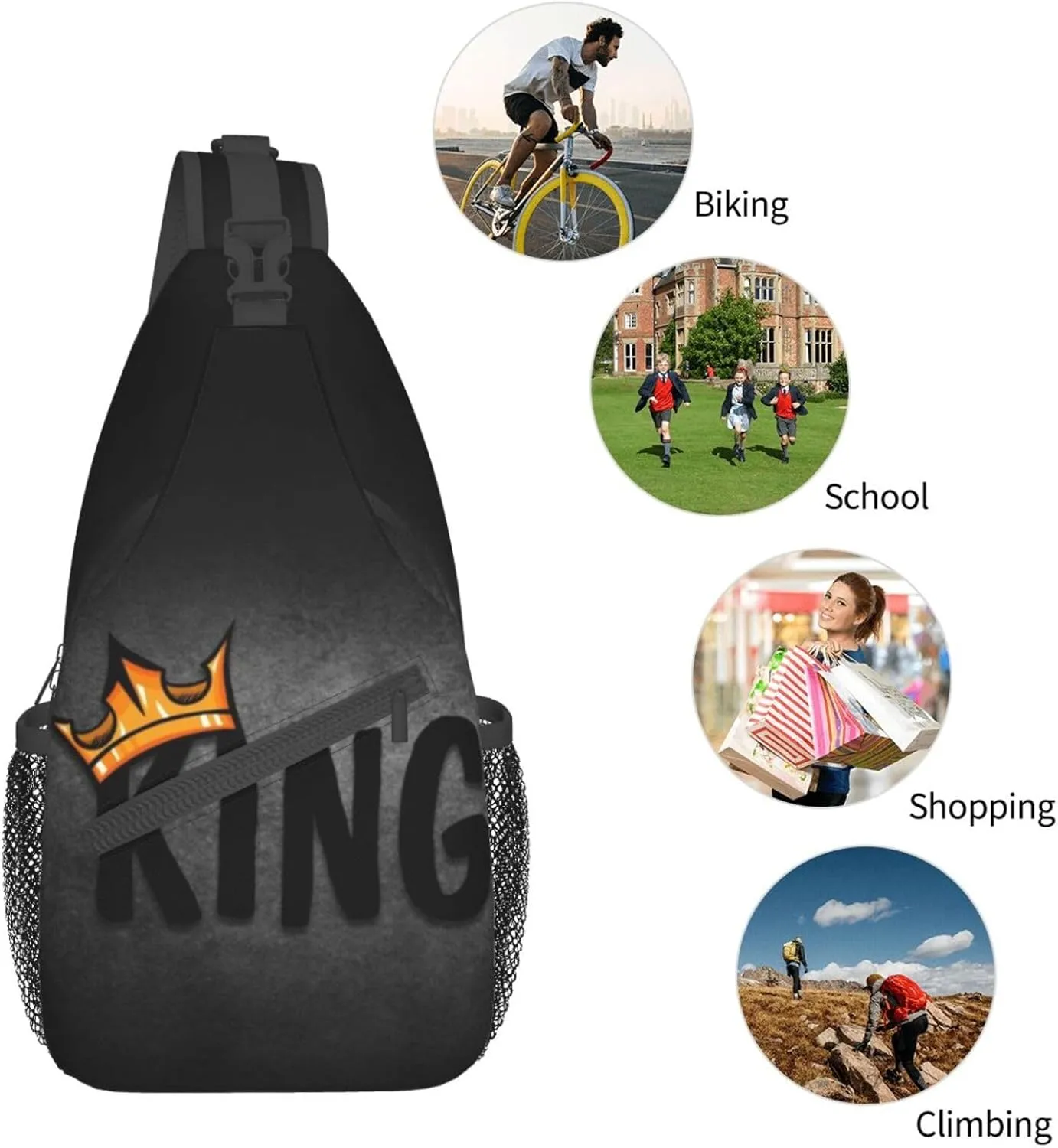 King Crossbody Bag Men Shoulder Bag Backpack Mens Sling Bag Chest Casual Daypack for Outdoor