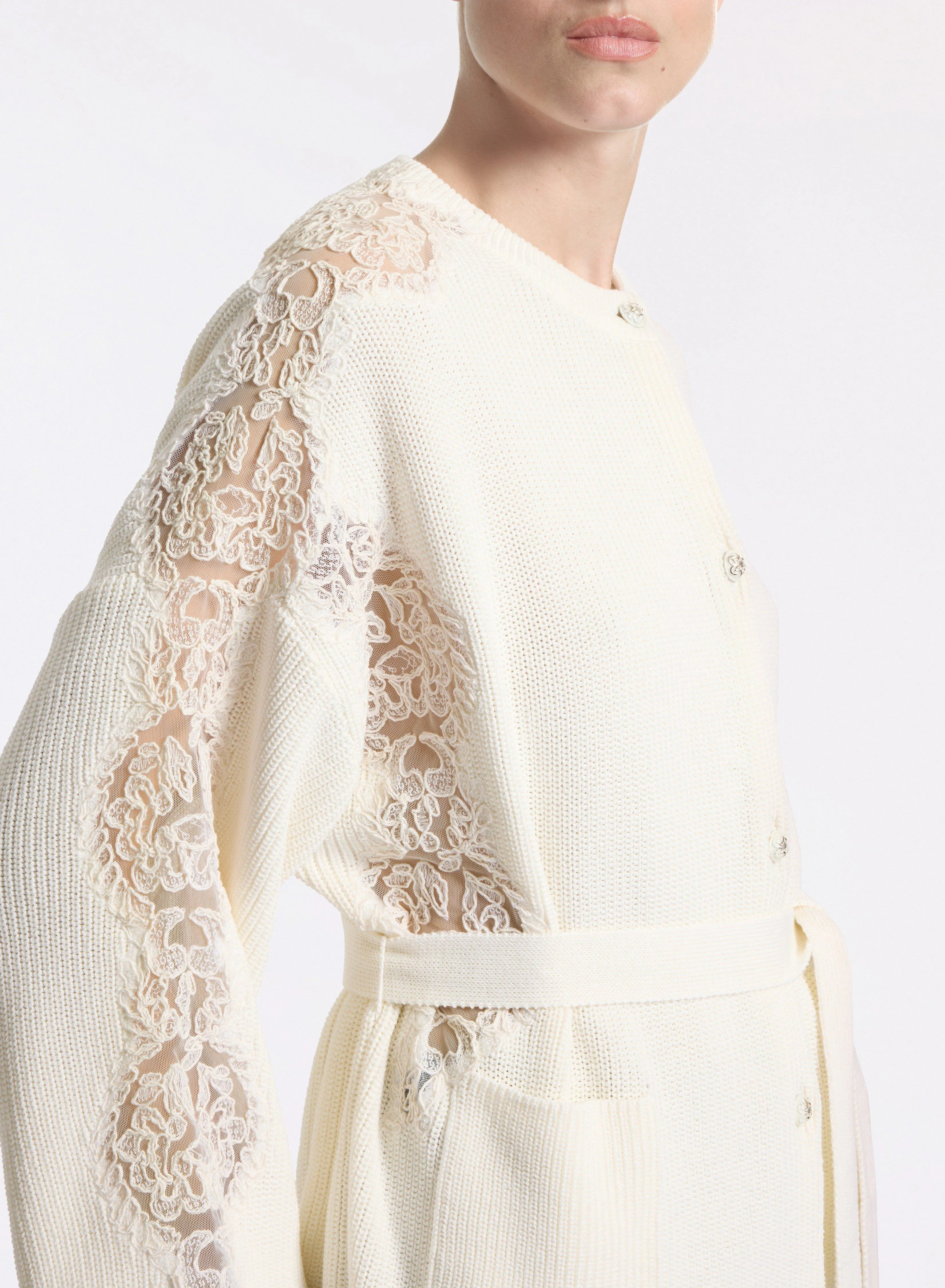 Knit Cardigan with Lace Inserts