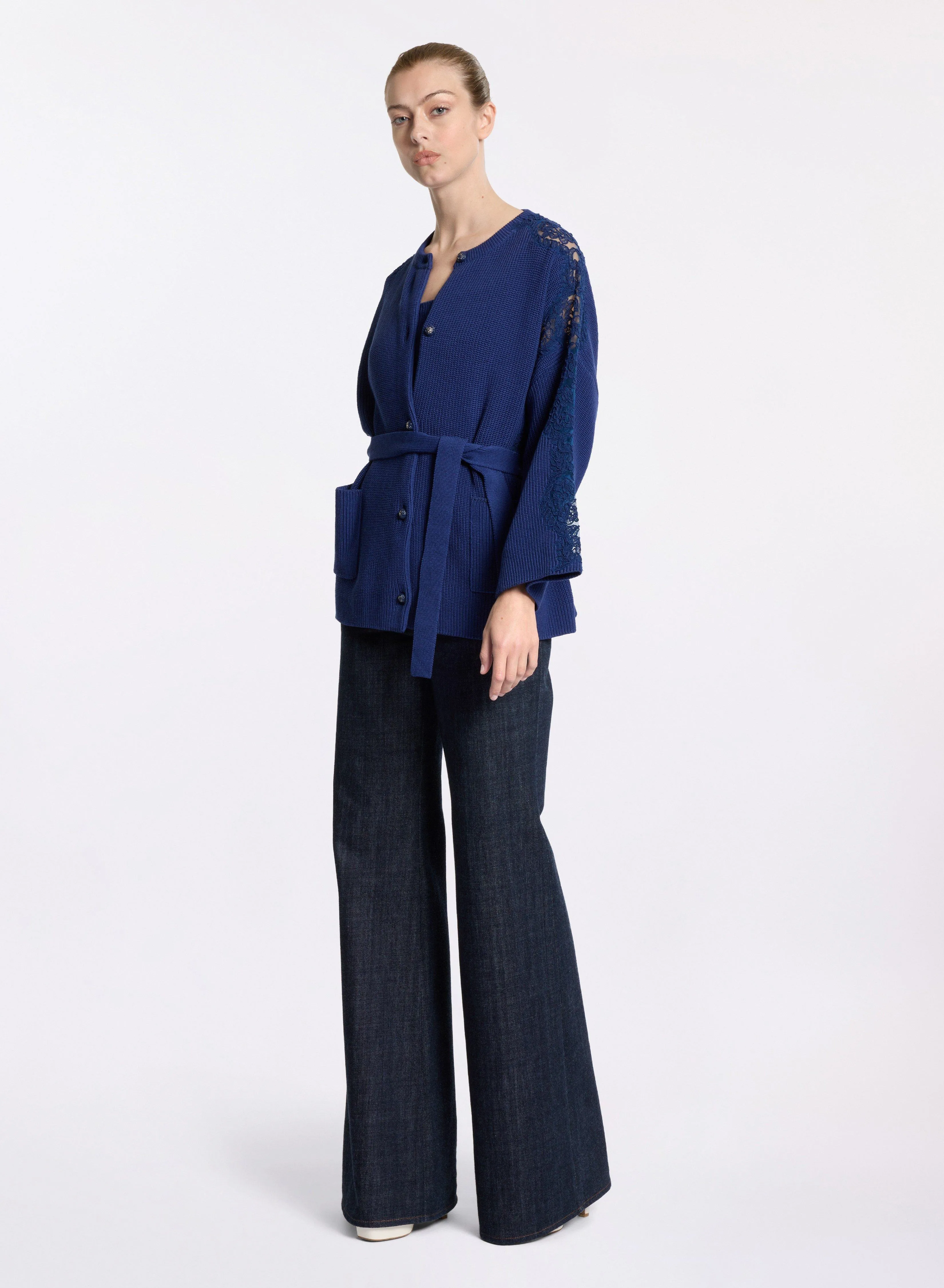 Knit Cardigan with Lace Inserts