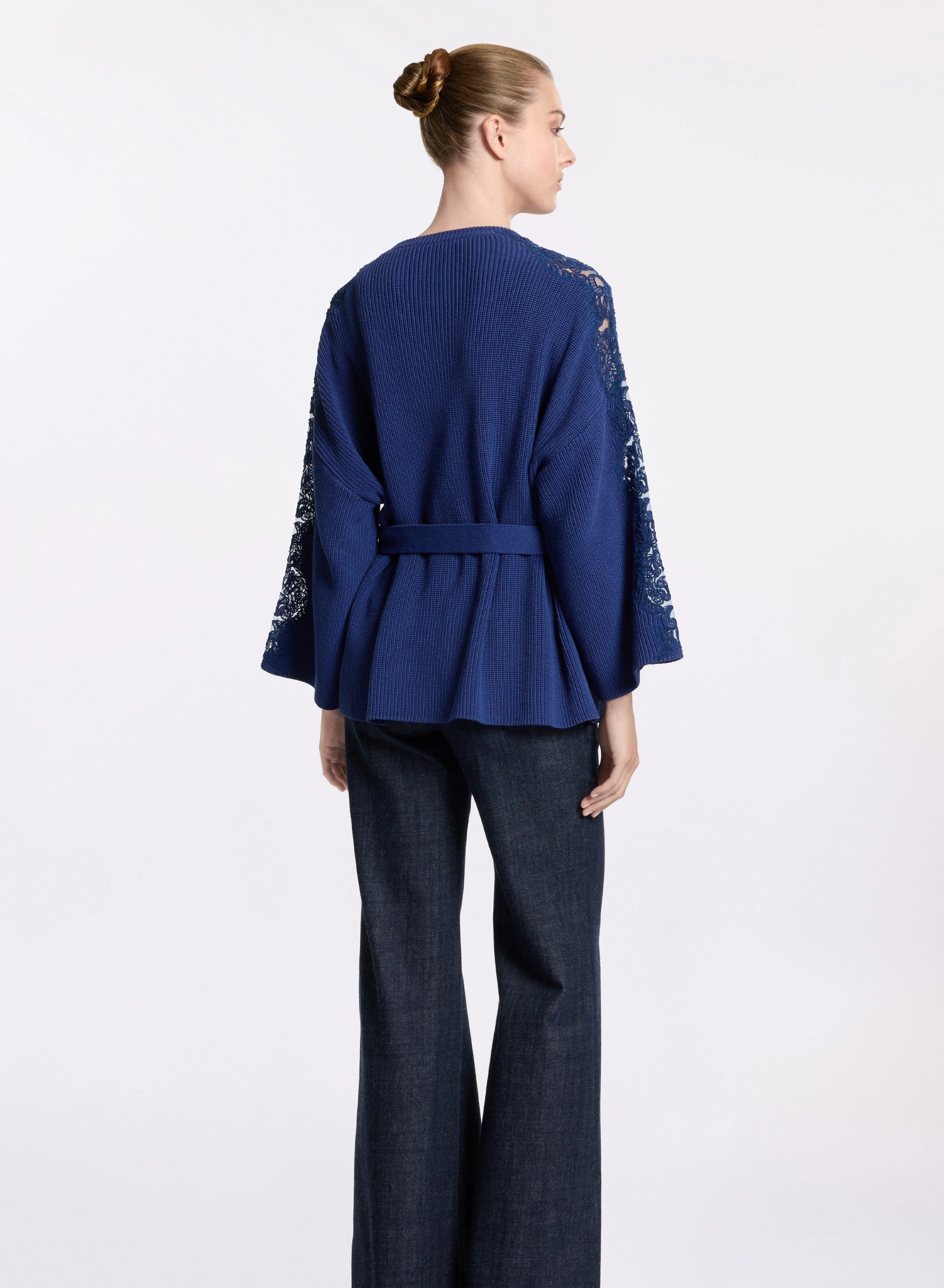 Knit Cardigan with Lace Inserts