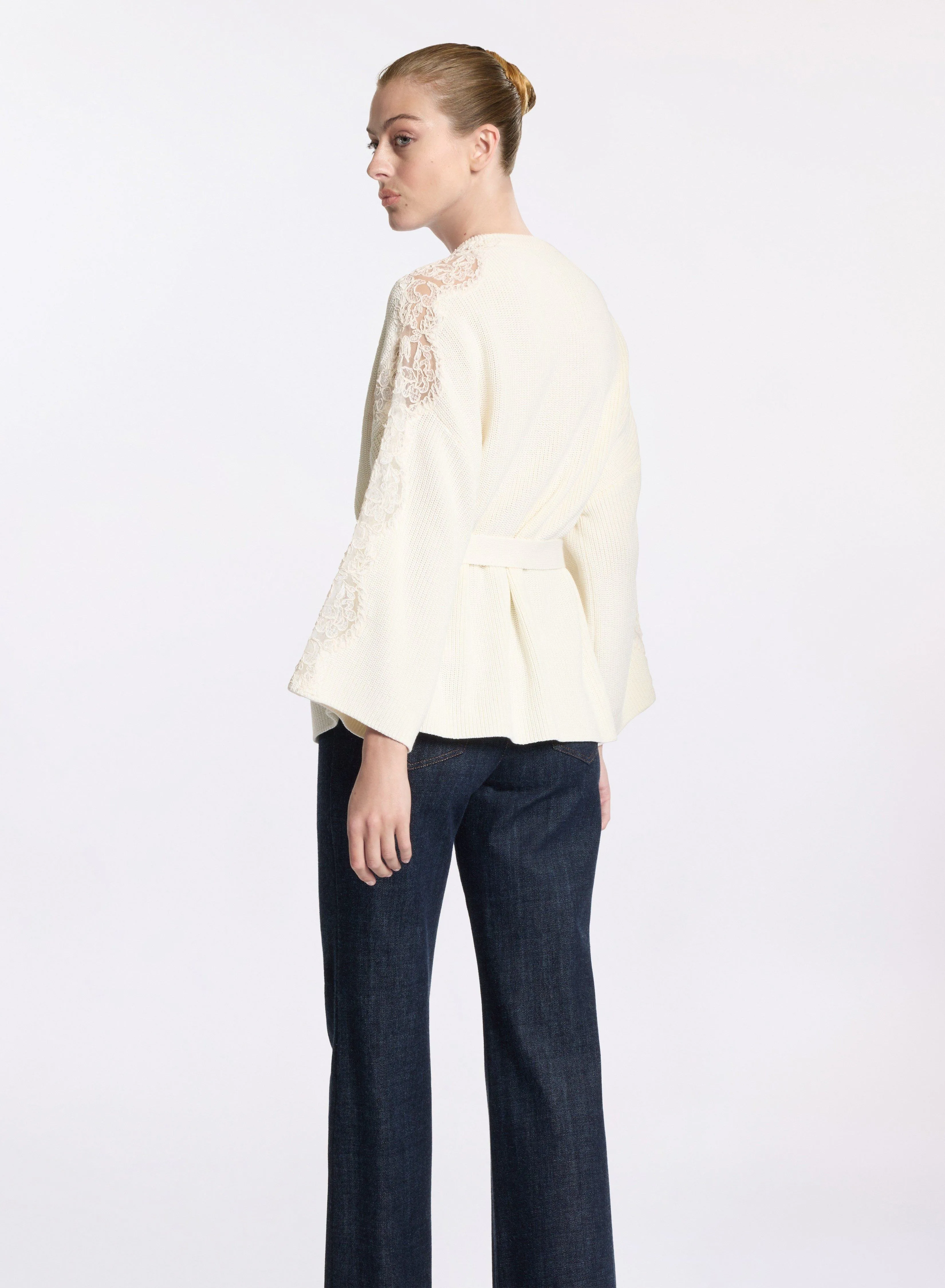 Knit Cardigan with Lace Inserts