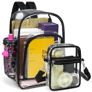 KOITHOT Clear Backpack Unisex Heavy Duty Transparent Waterproof Large PVC Backpacks for School Sports Travel College,Black