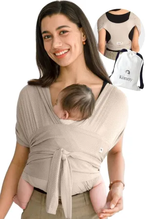 Konny Original Baby Carrier AirMesh for Cozy Luxury Baby Carrier Wrap, Easy to Wear and Wrap Baby Sling, Baby Wrap Carrier, Perfect for Newborn Babies up to 44 lbs, (Beige, XX-Small)