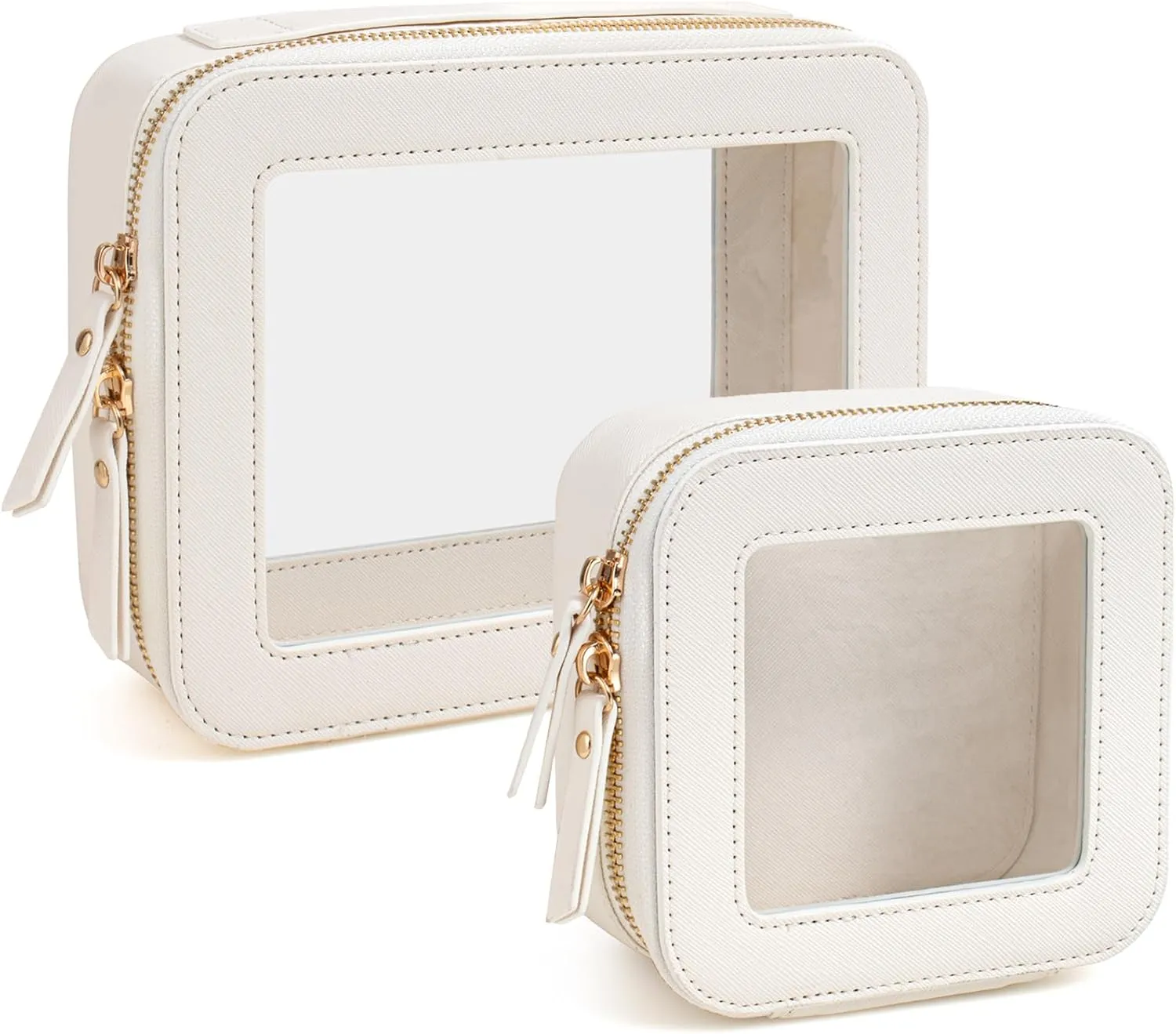 KOTORA Small Makeup Bag for Purse Cute Travel Makeup Bag Clear Cosmetic Bag with Zipper, Car Make Up Bag Organizer Storage Traveling Car Accessories Travel Essentials for Women (White)