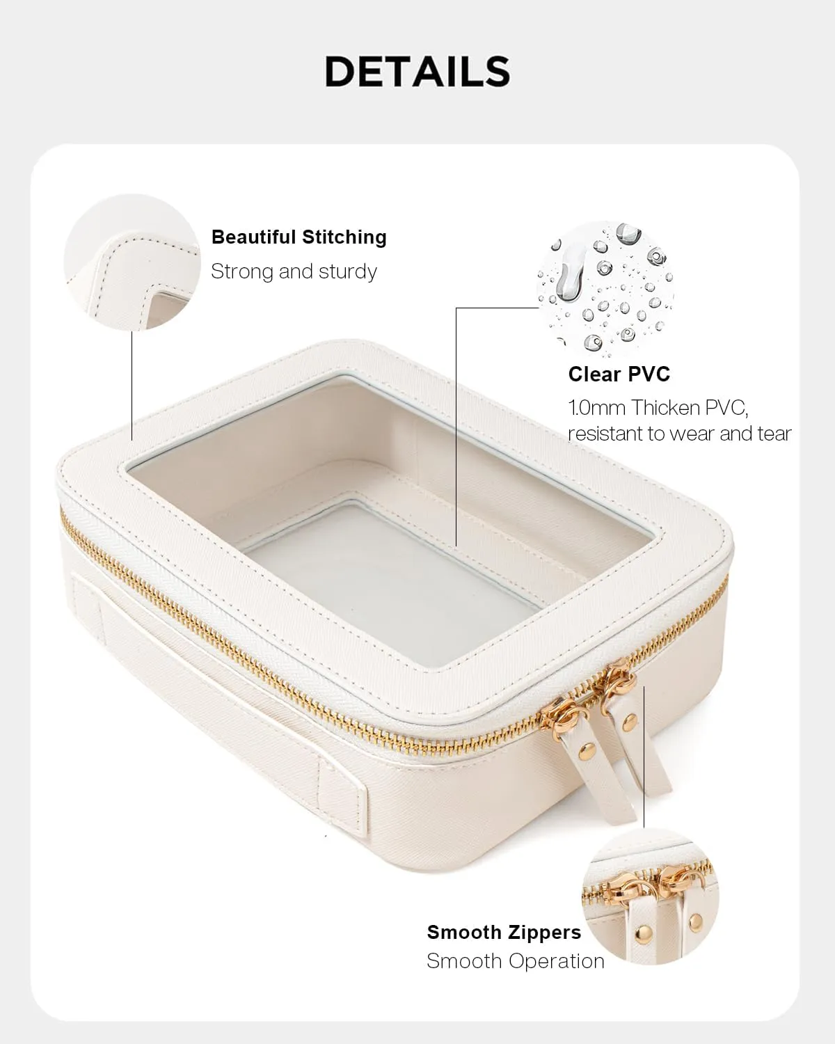 KOTORA Small Makeup Bag for Purse Cute Travel Makeup Bag Clear Cosmetic Bag with Zipper, Car Make Up Bag Organizer Storage Traveling Car Accessories Travel Essentials for Women (White)