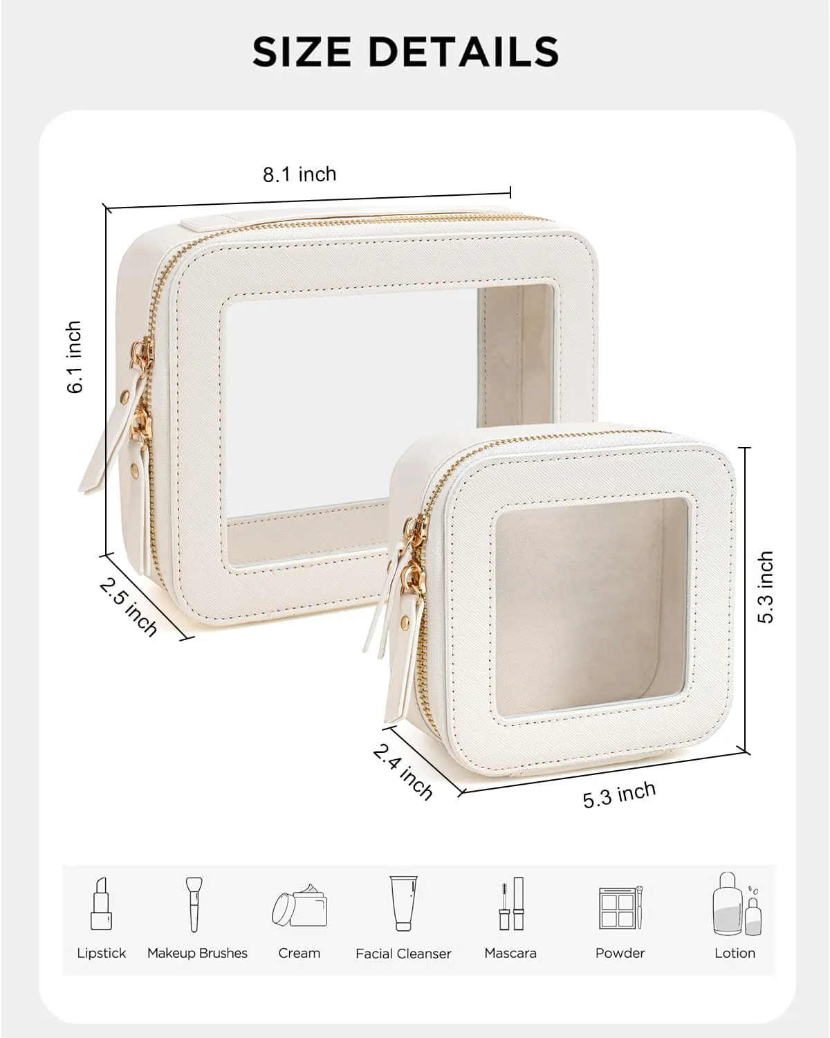 KOTORA Small Makeup Bag for Purse Cute Travel Makeup Bag Clear Cosmetic Bag with Zipper, Car Make Up Bag Organizer Storage Traveling Car Accessories Travel Essentials for Women (White)