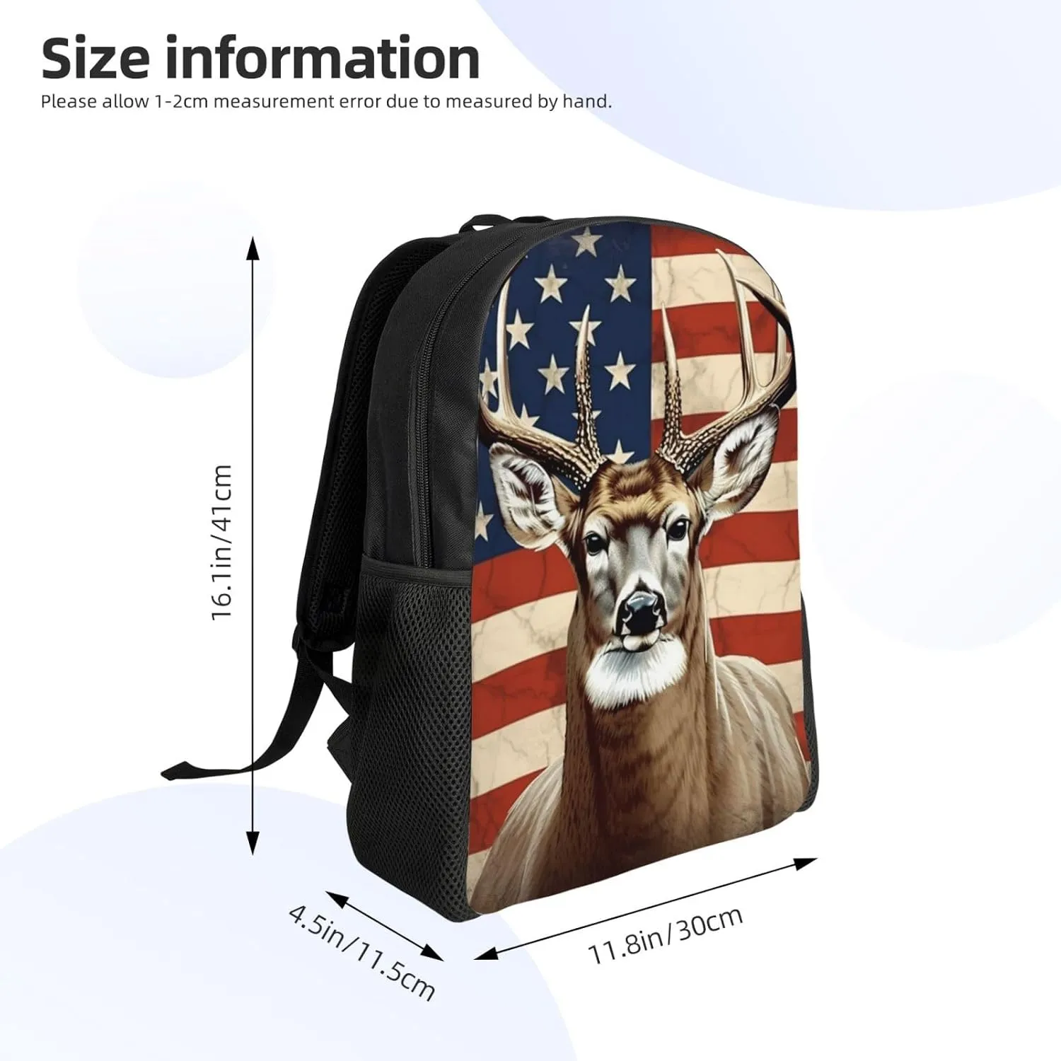 Laptop Backpack for Women Men Carry-on Backpack Americana Flag Deer Daypack Lightweight Travel Shoulder Bags