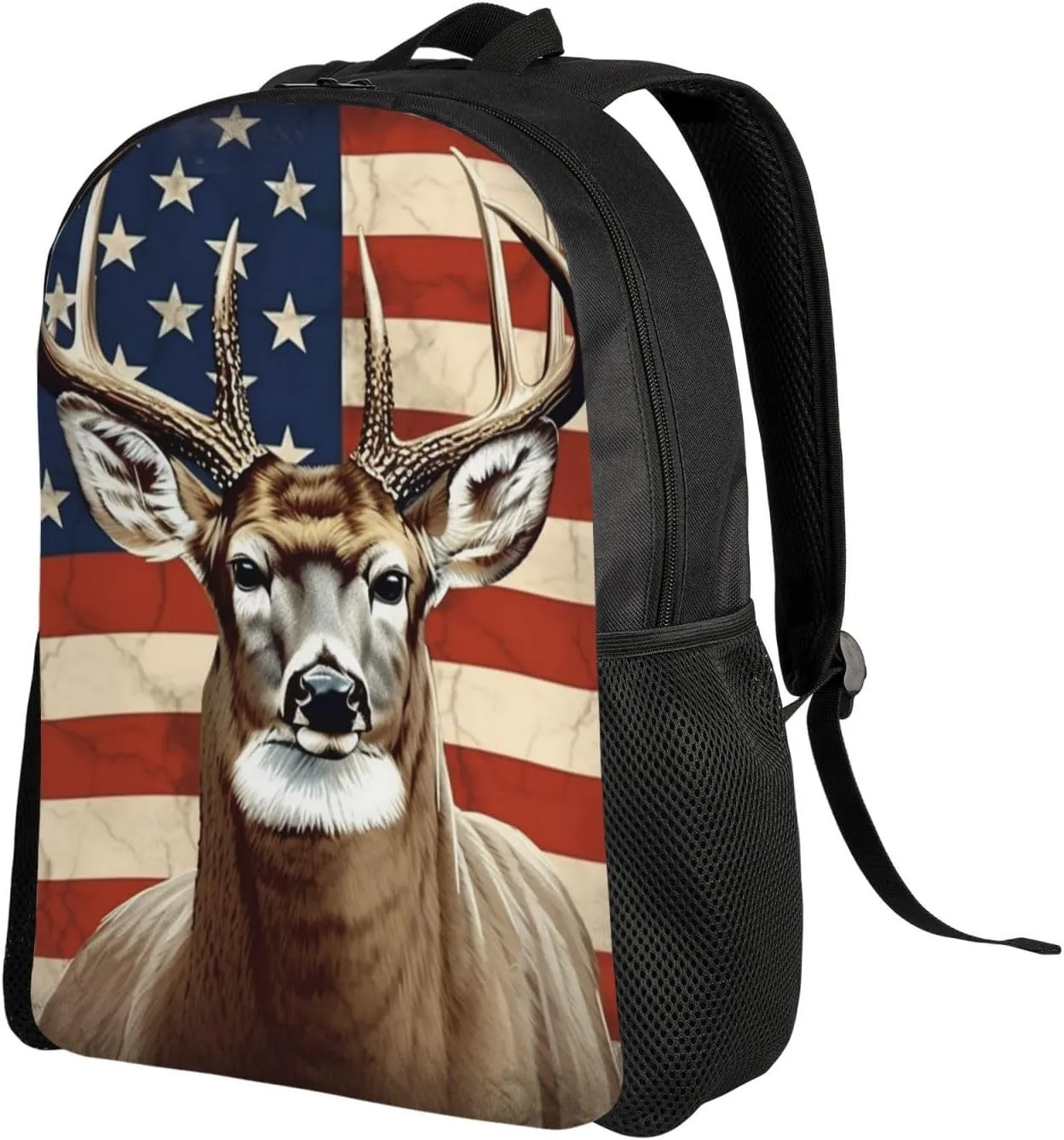 Laptop Backpack for Women Men Carry-on Backpack Americana Flag Deer Daypack Lightweight Travel Shoulder Bags