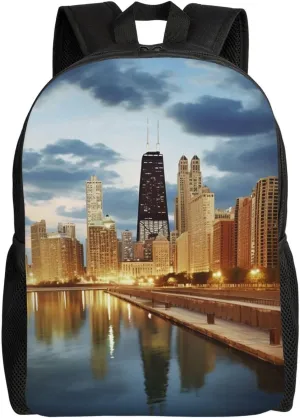 Laptop Backpack for Women Men Carry-on Backpack Chicago City Daypack Lightweight Travel Shoulder Bags