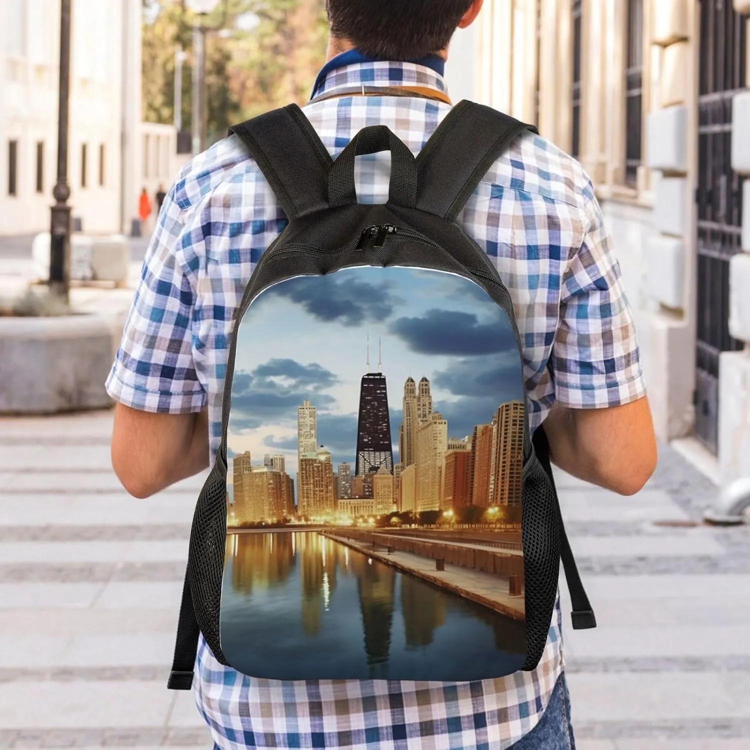 Laptop Backpack for Women Men Carry-on Backpack Chicago City Daypack Lightweight Travel Shoulder Bags