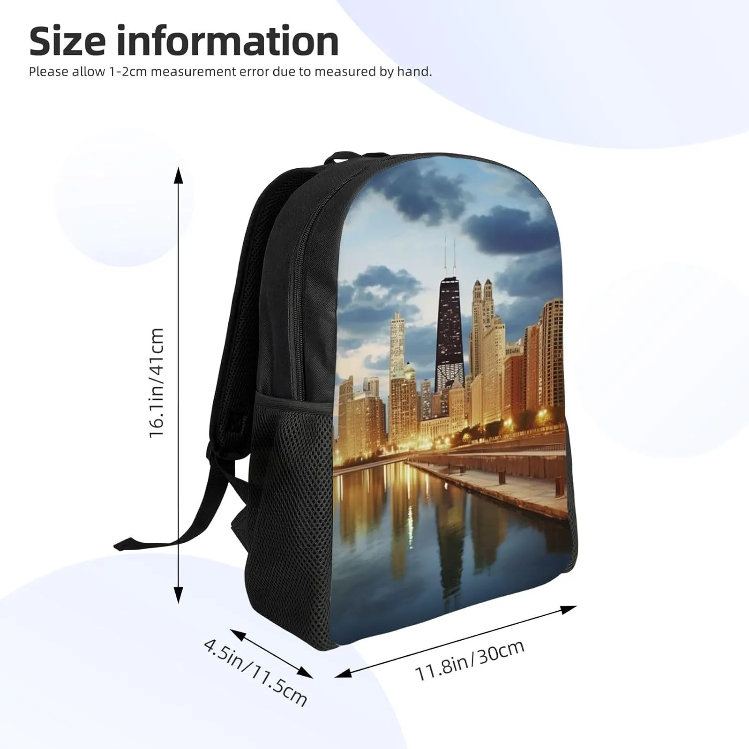 Laptop Backpack for Women Men Carry-on Backpack Chicago City Daypack Lightweight Travel Shoulder Bags