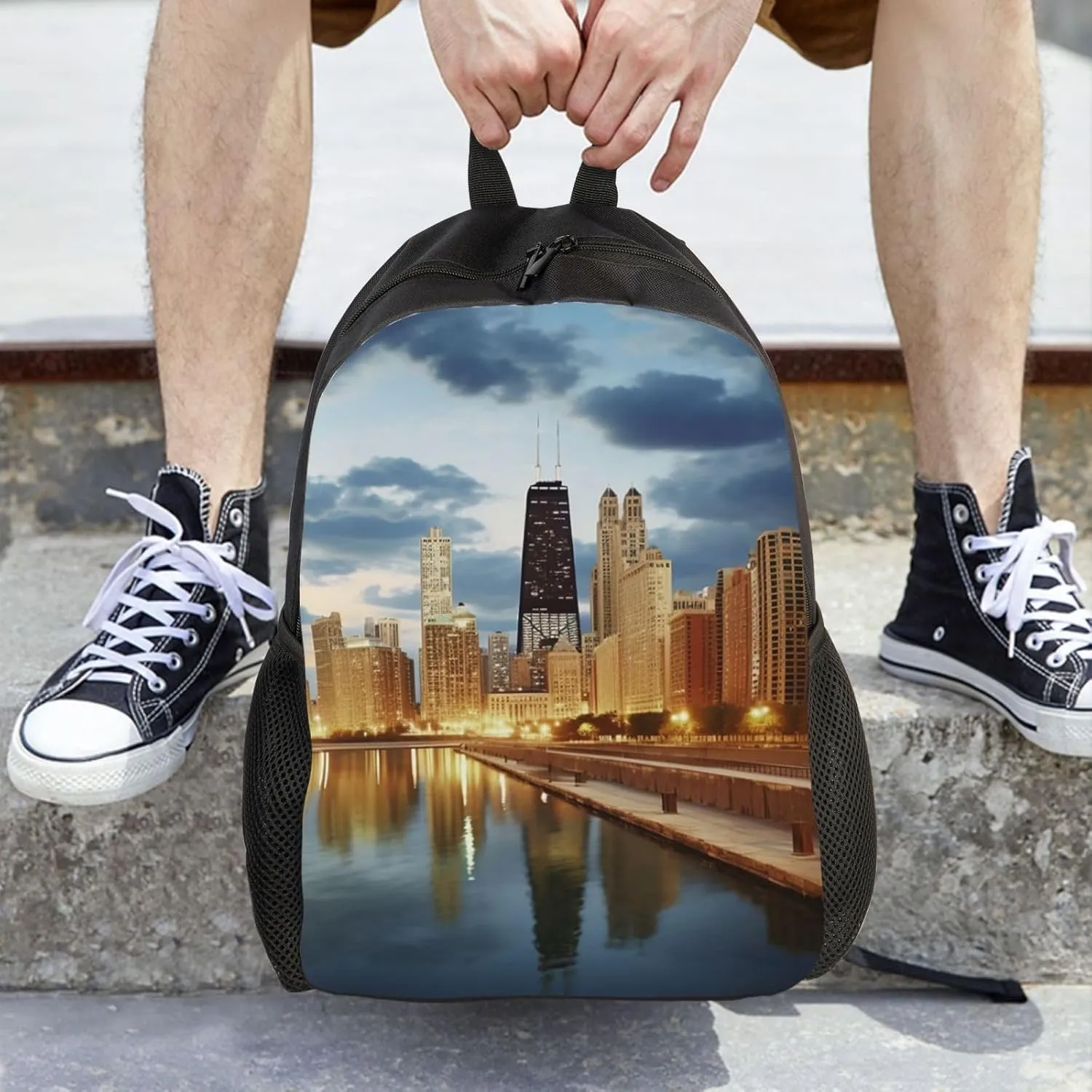 Laptop Backpack for Women Men Carry-on Backpack Chicago City Daypack Lightweight Travel Shoulder Bags