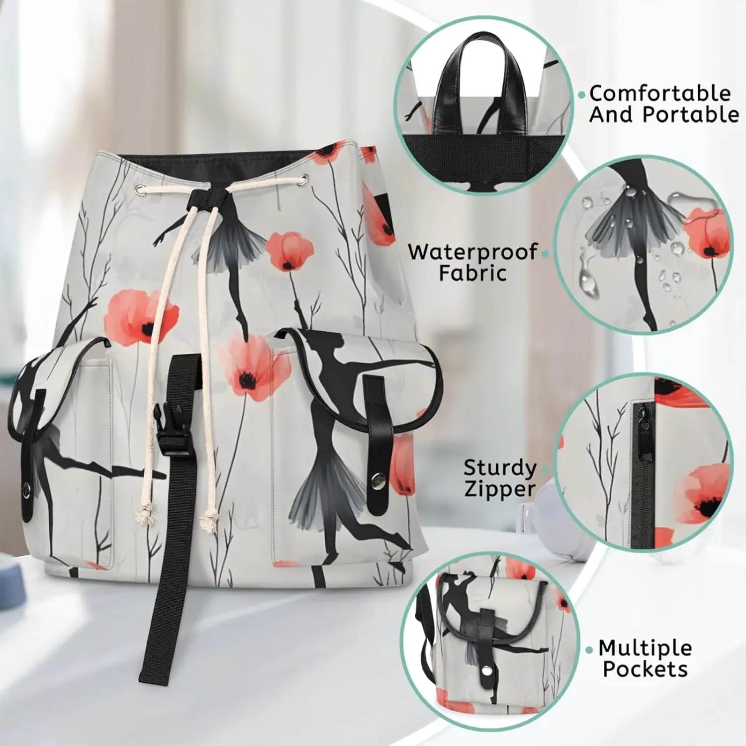 Laptop Backpacks Ballet Floral Travel Backpack for Women Work Backpack Computer Bag for Business Travel Fits 15 Inch Laptop