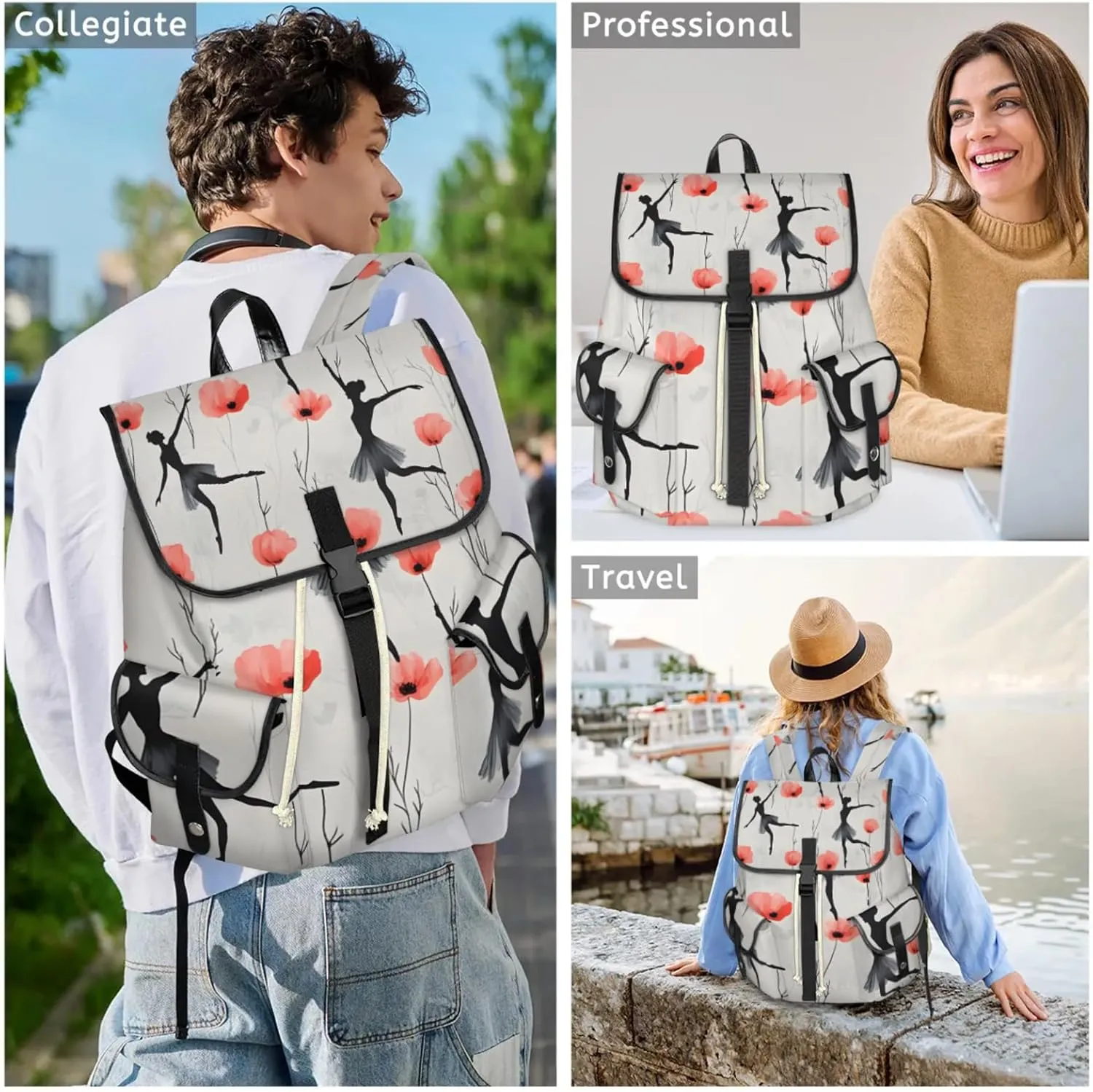 Laptop Backpacks Ballet Floral Travel Backpack for Women Work Backpack Computer Bag for Business Travel Fits 15 Inch Laptop