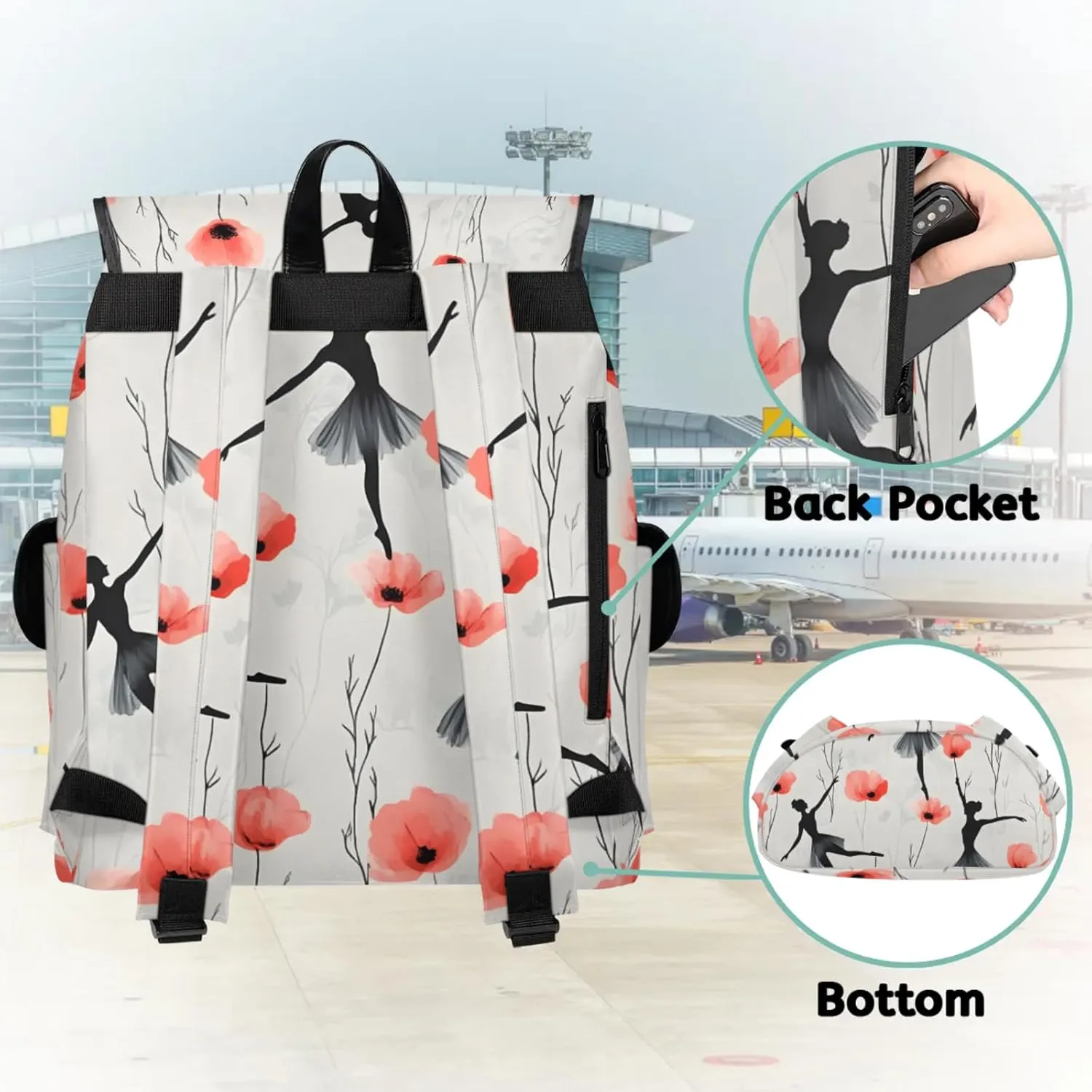 Laptop Backpacks Ballet Floral Travel Backpack for Women Work Backpack Computer Bag for Business Travel Fits 15 Inch Laptop