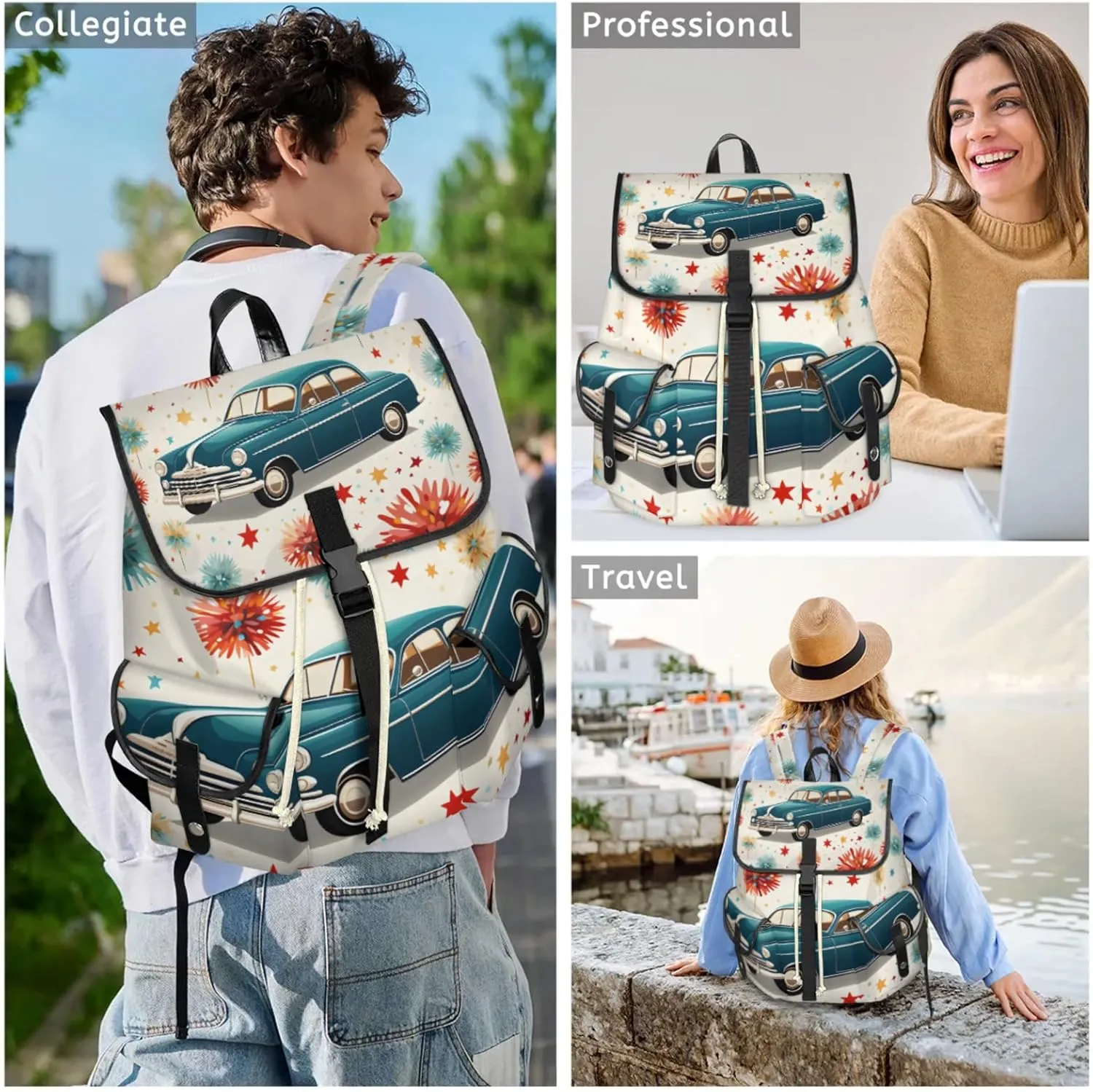 Laptop Backpacks Car Themed Travel Backpack for Women Work Backpack Computer Bag for Business Travel Fits 15 Inch Laptop