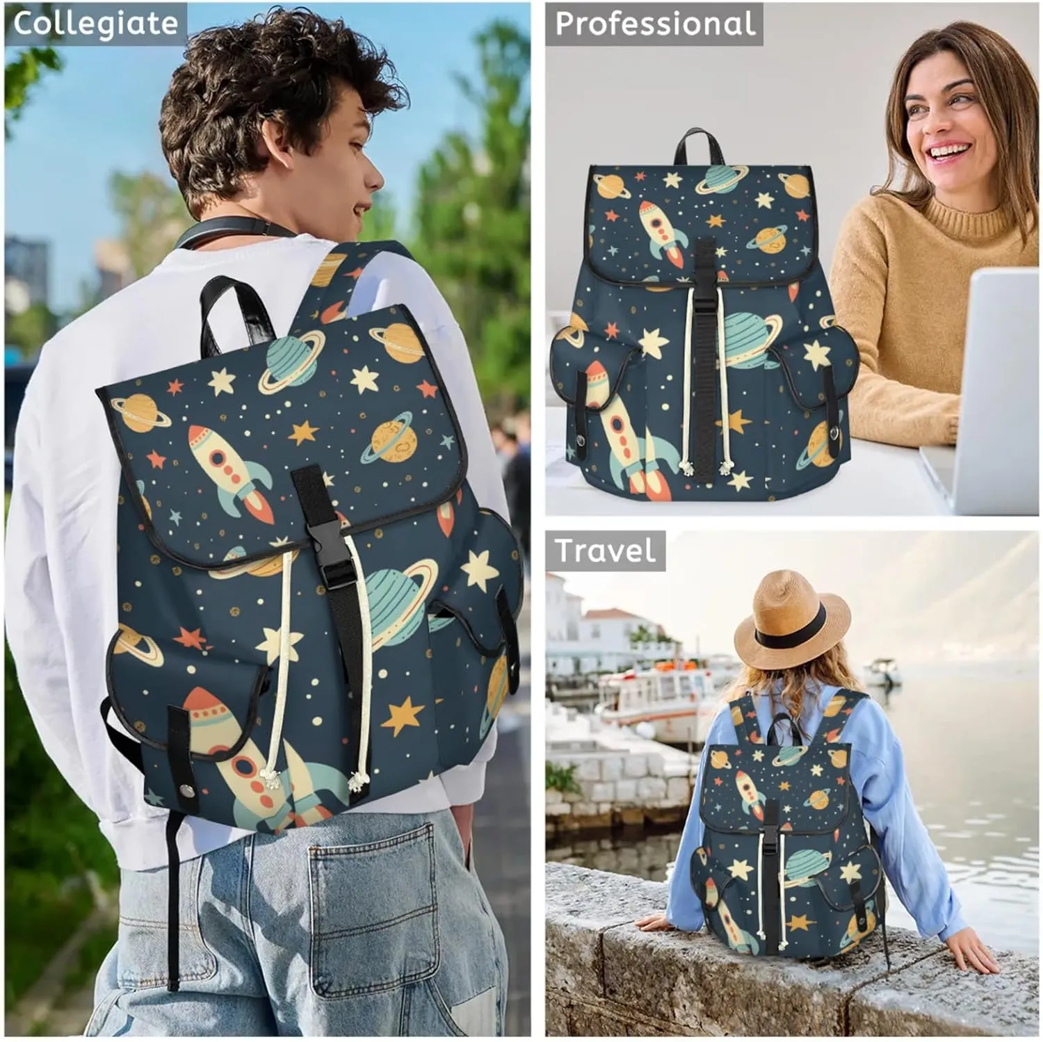 Laptop Backpacks Cartoon Planet Star Travel Backpack for Women Work Backpack Computer Bag for Business Travel Fits 15 Inch Laptop