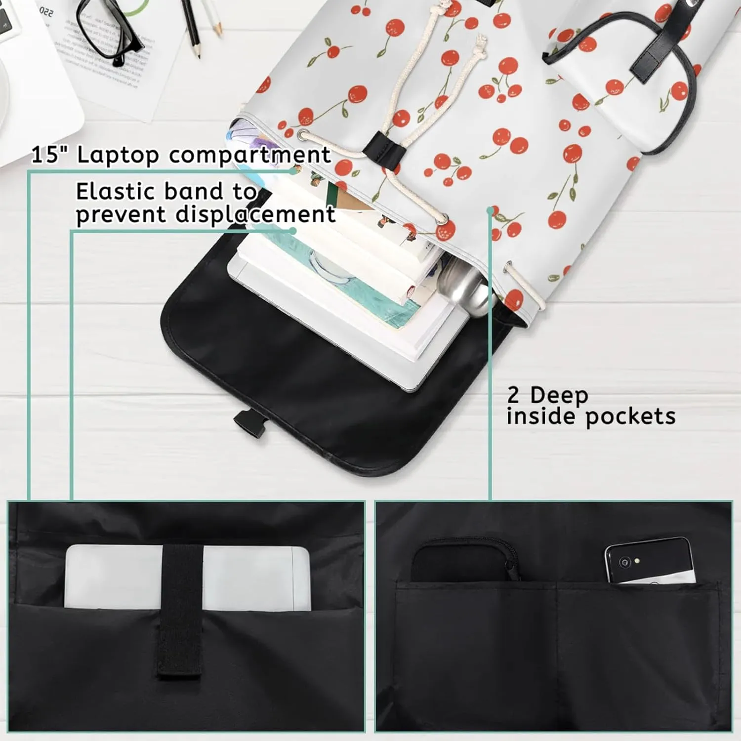 Laptop Backpacks Cherry Themed Travel Backpack for Women Work Backpack Computer Bag for Business Travel Fits 15 Inch Laptop