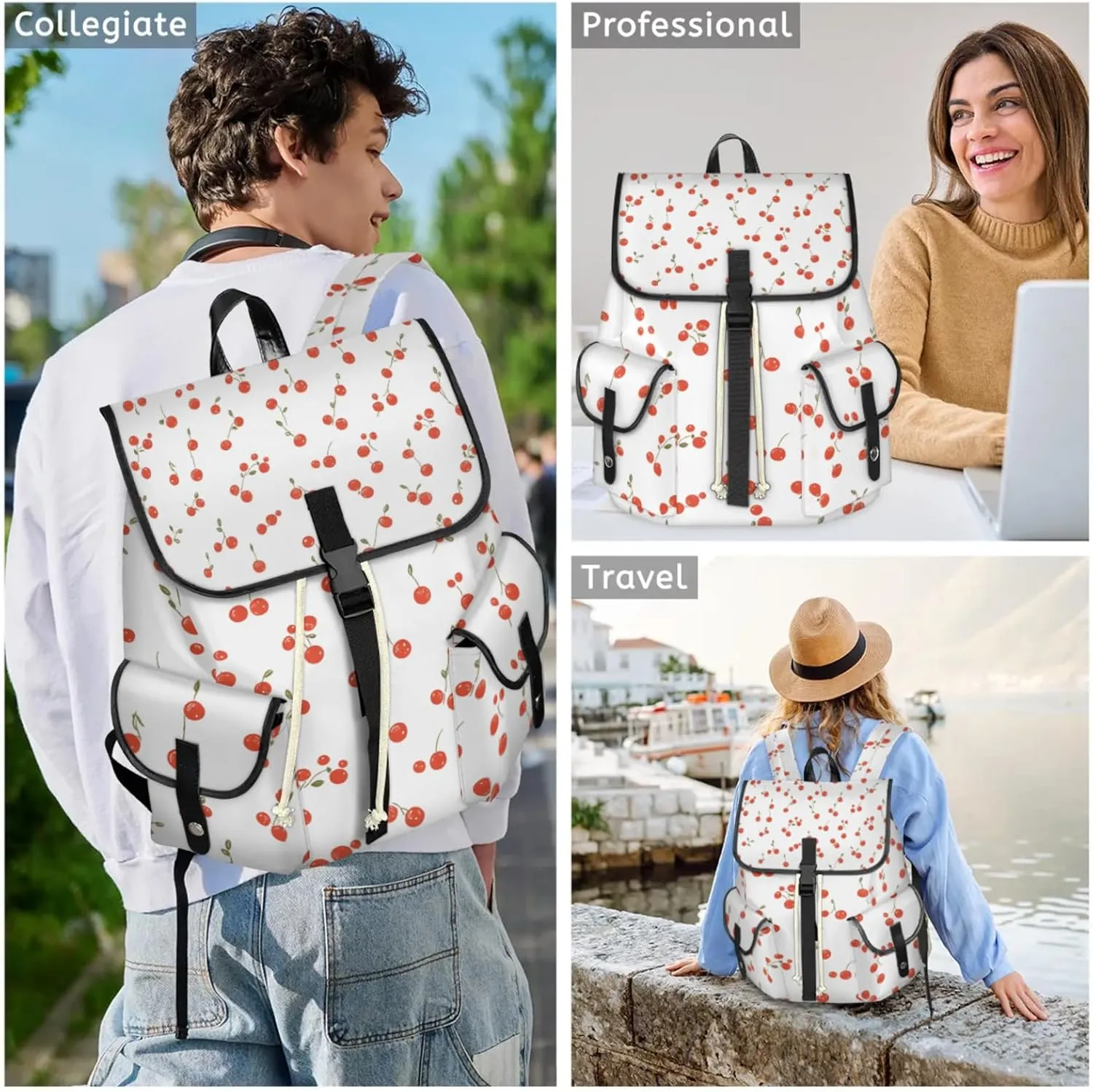 Laptop Backpacks Cherry Themed Travel Backpack for Women Work Backpack Computer Bag for Business Travel Fits 15 Inch Laptop