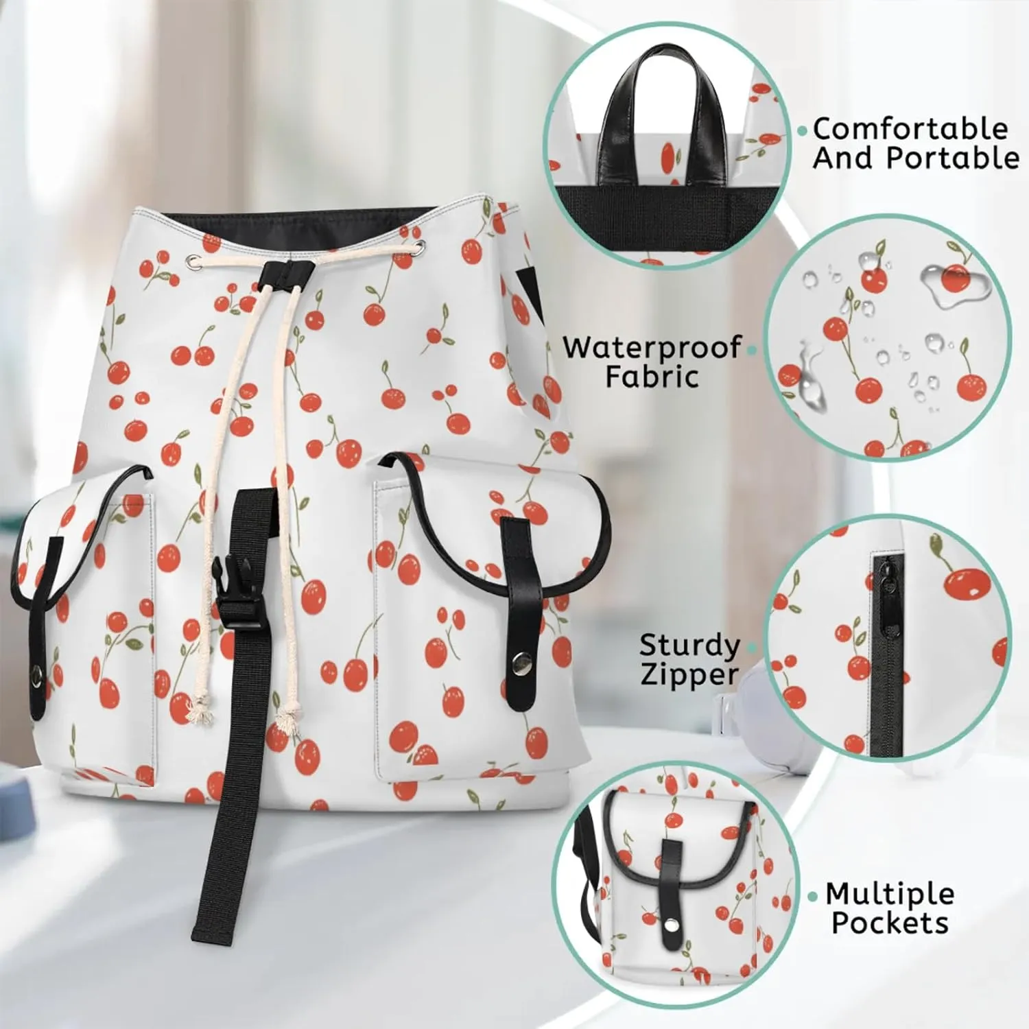 Laptop Backpacks Cherry Themed Travel Backpack for Women Work Backpack Computer Bag for Business Travel Fits 15 Inch Laptop