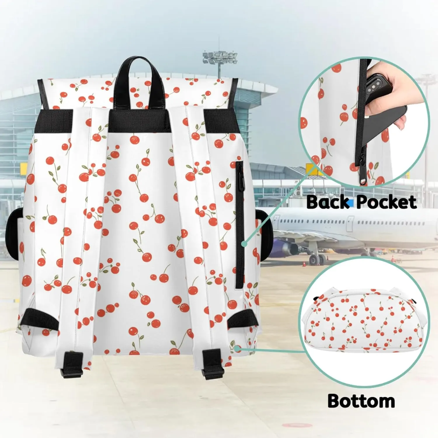 Laptop Backpacks Cherry Themed Travel Backpack for Women Work Backpack Computer Bag for Business Travel Fits 15 Inch Laptop