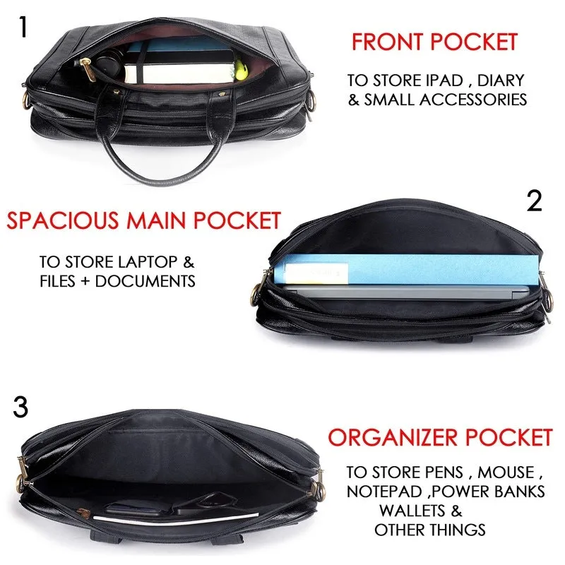 Laptop Messenger Bag with Multiple Pockets | Shoulder Strap | 15.6 inch | Charcoal Black