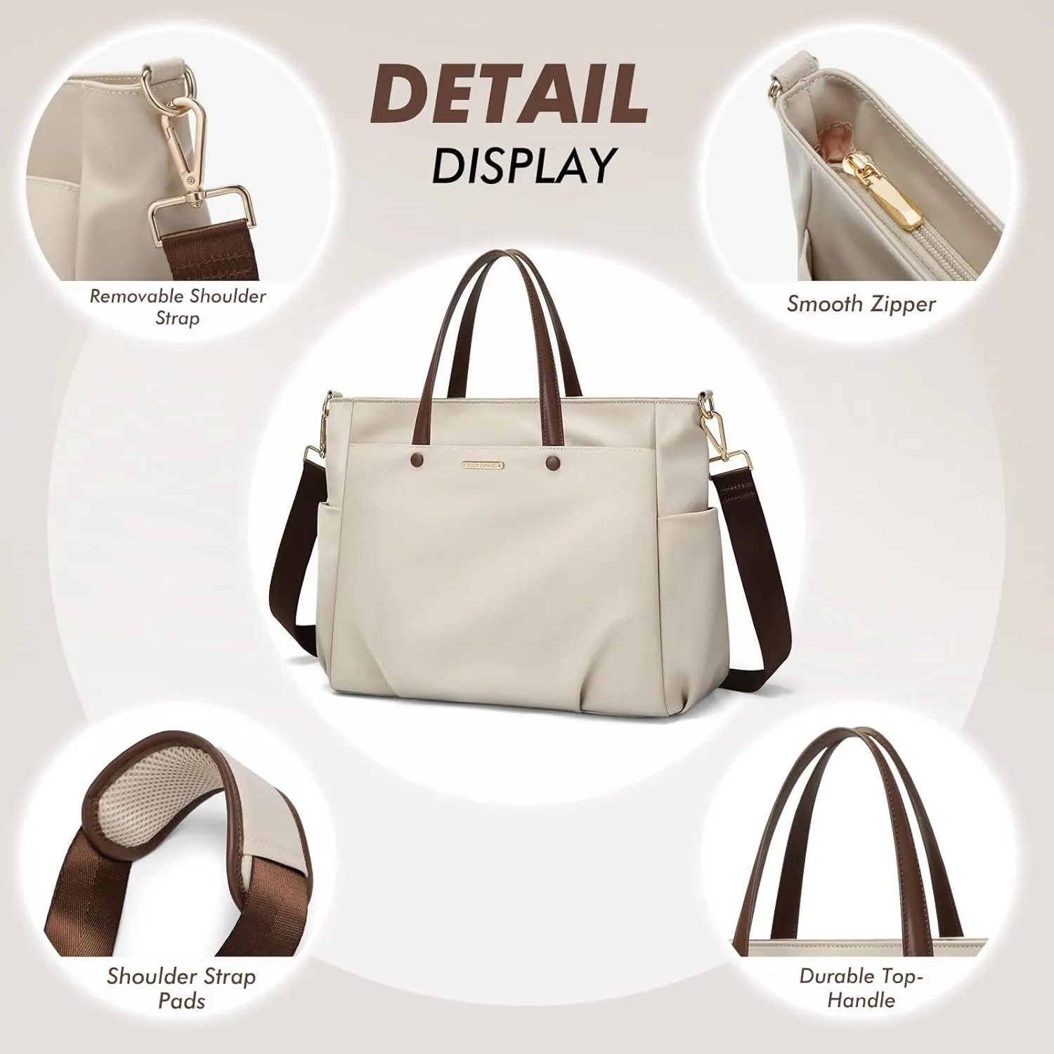 Laptop Tote Bag 15.6 Inch, Computer Shoulder Bag Large Work Tote Bag for Women, Laptop Carrying Case Stylish Handbag for Business Travel (Apricot)