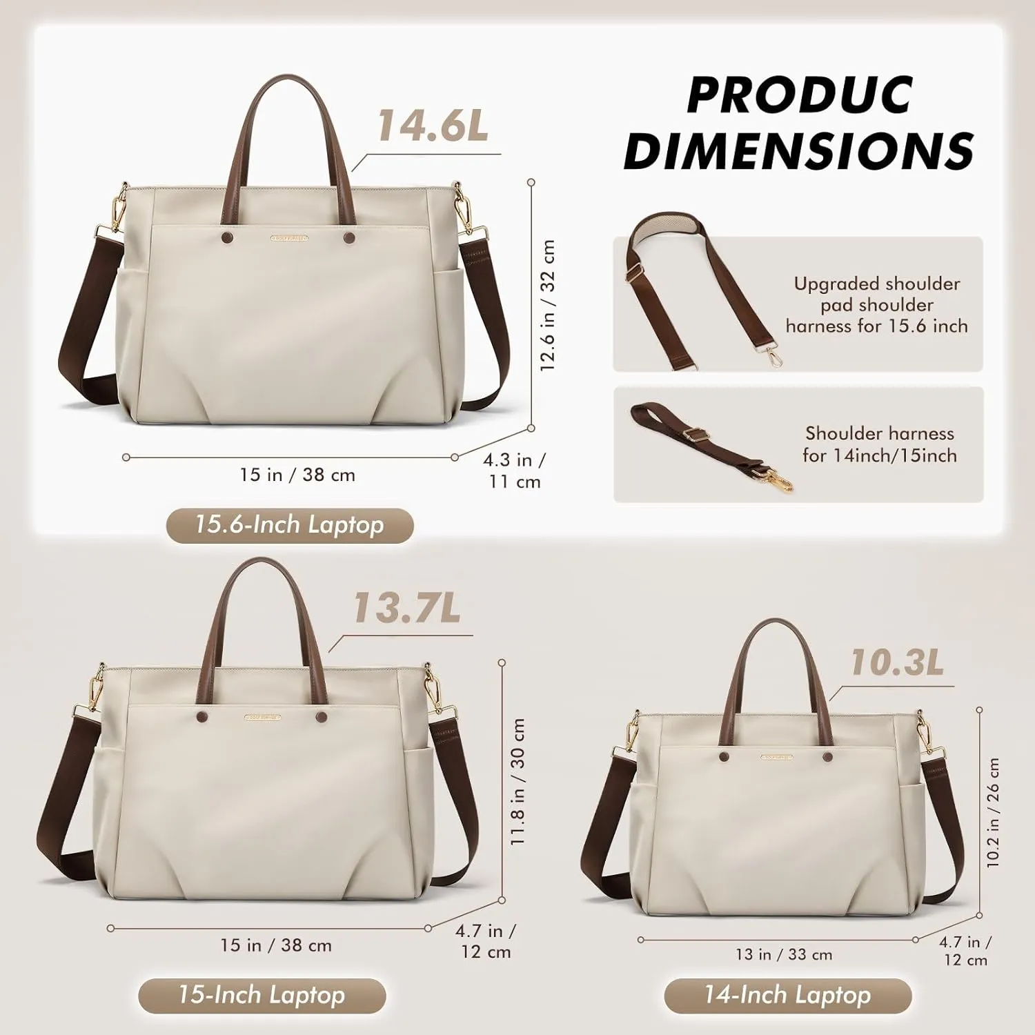 Laptop Tote Bag 15.6 Inch, Computer Shoulder Bag Large Work Tote Bag for Women, Laptop Carrying Case Stylish Handbag for Business Travel (Apricot)