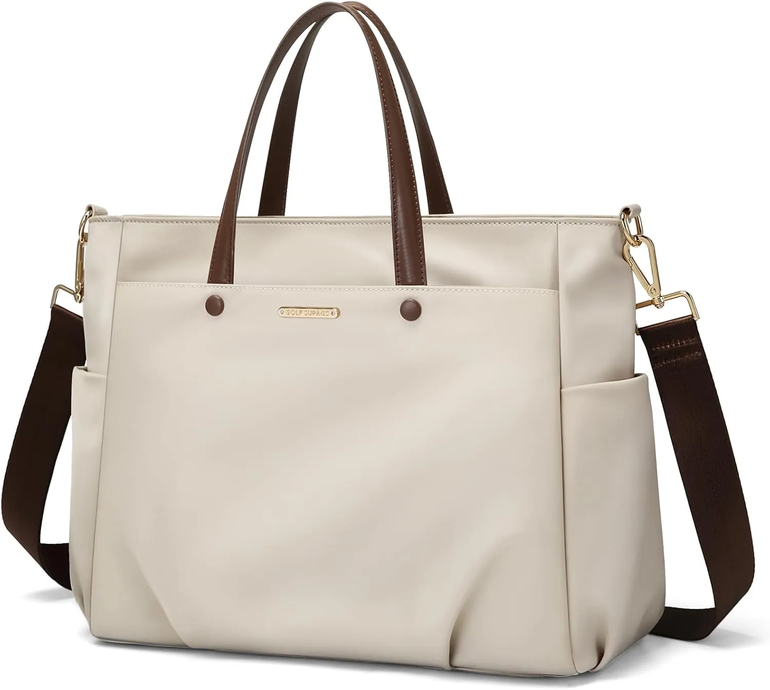 Laptop Tote Bag 15.6 Inch, Computer Shoulder Bag Large Work Tote Bag for Women, Laptop Carrying Case Stylish Handbag for Business Travel (Apricot)