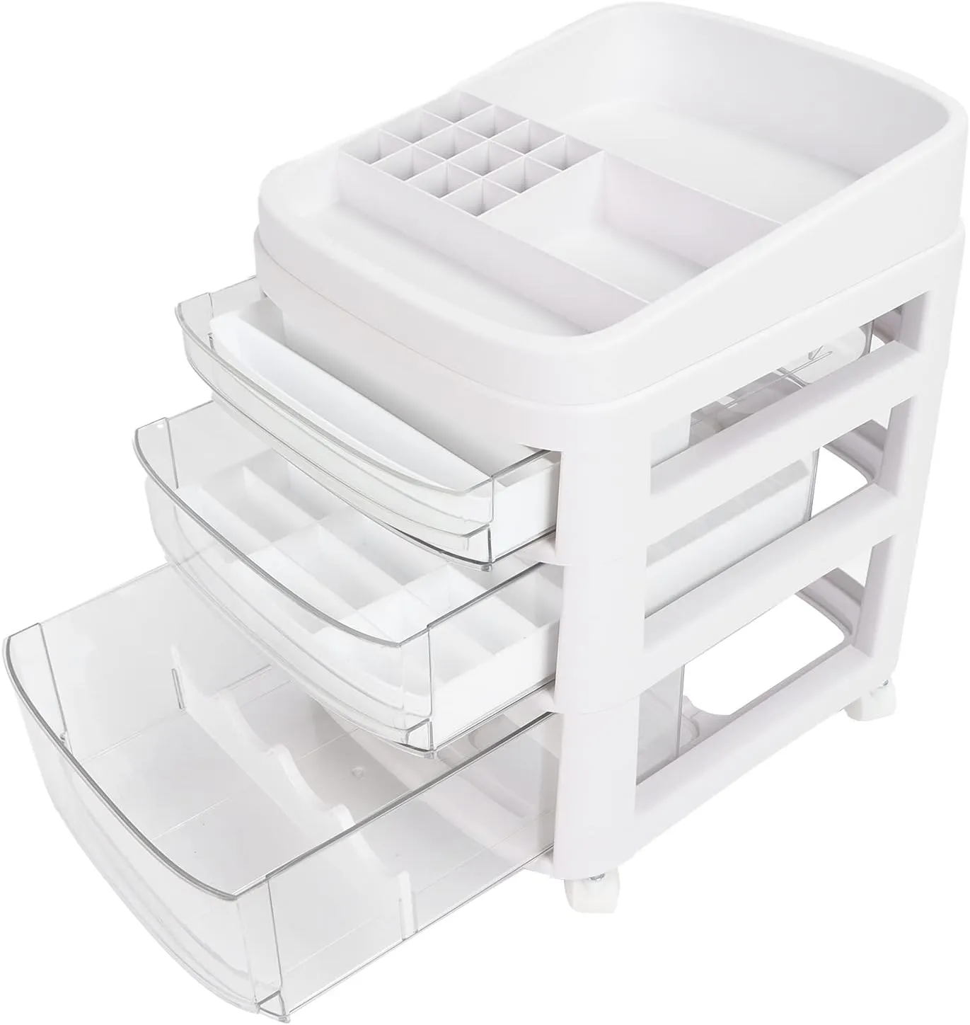 Large Capacity Layered Translucent Pulley Design Makeup Organizers for Cosmetic Storage in Bathroom Vanity