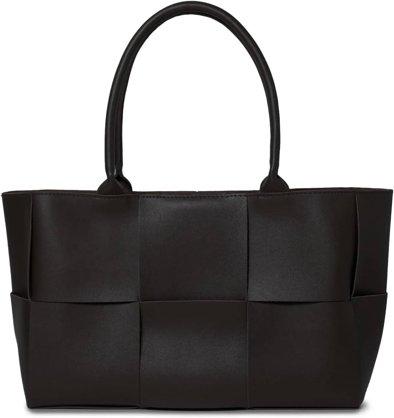 Large Capacity Woven Vegan Leather Tote Shoulder Bag with Inner Insert, Black