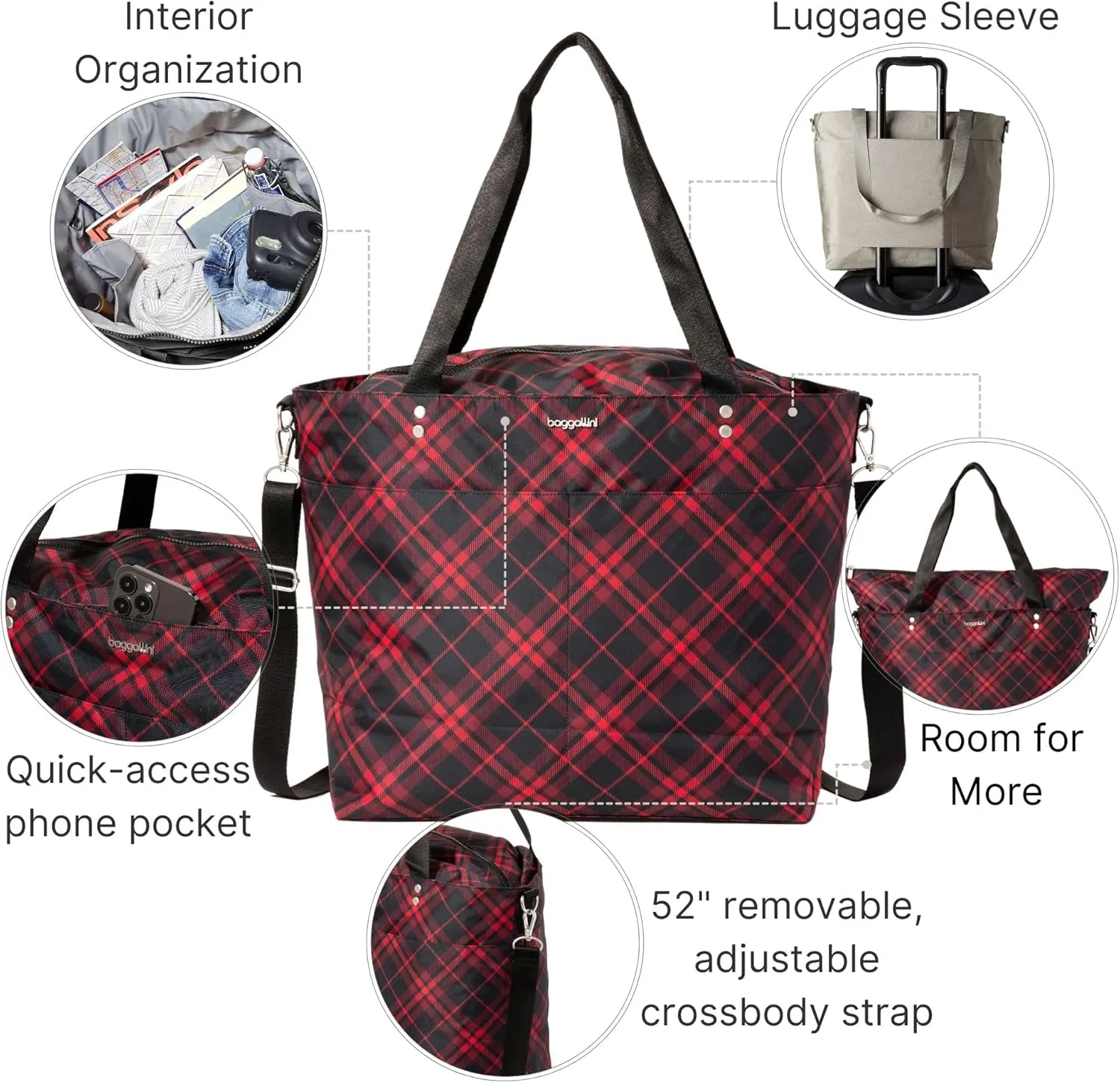 Large Carryall Tote Bag for Women - Lightweight Nylon Zipper Top Weekender Travel Beach Bag Personal Item w/Luggage Sleeve