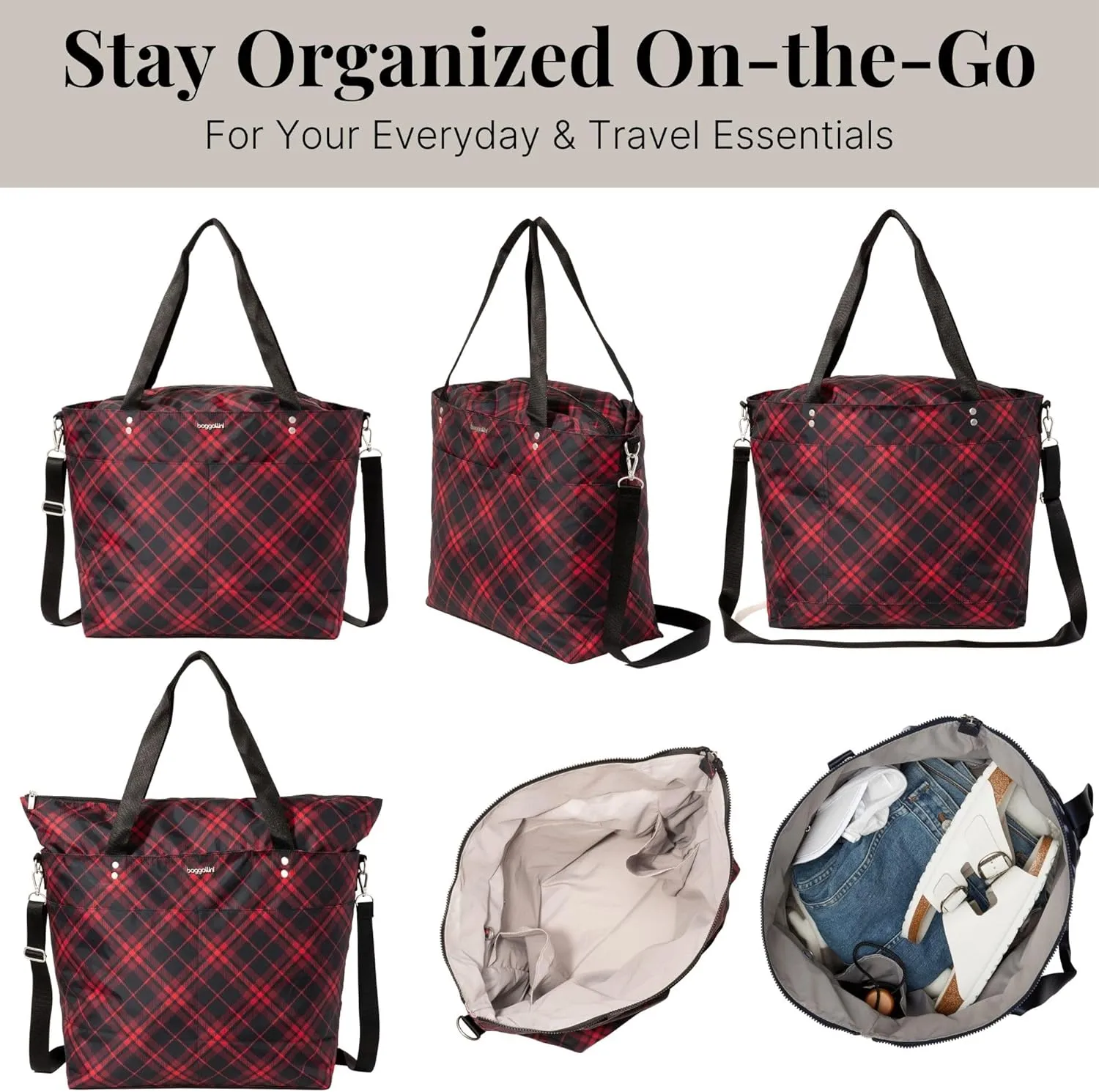Large Carryall Tote Bag for Women - Lightweight Nylon Zipper Top Weekender Travel Beach Bag Personal Item w/Luggage Sleeve