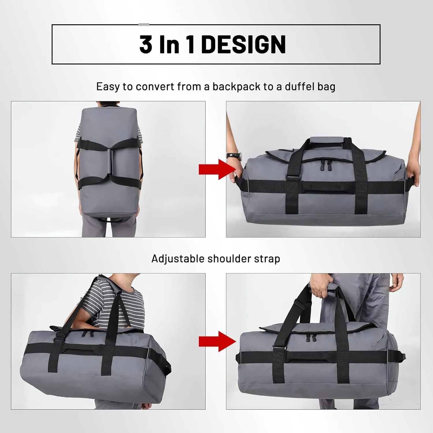 Large Duffel Backpack Bag, 3-Way Water Resistant Gym Duffle Bag with Shoe Compartment for Sports Workout