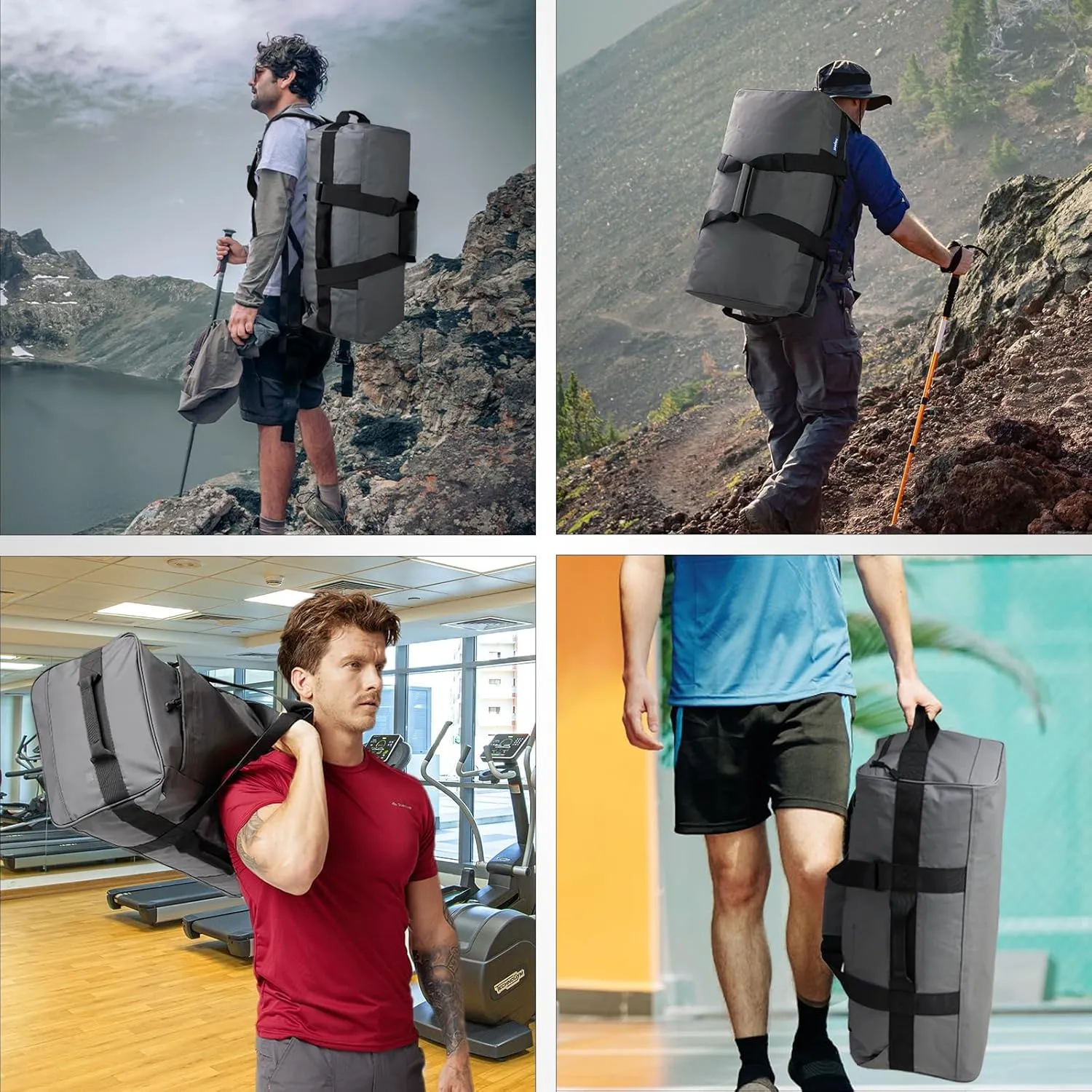 Large Duffel Backpack Bag, 3-Way Water Resistant Gym Duffle Bag with Shoe Compartment for Sports Workout