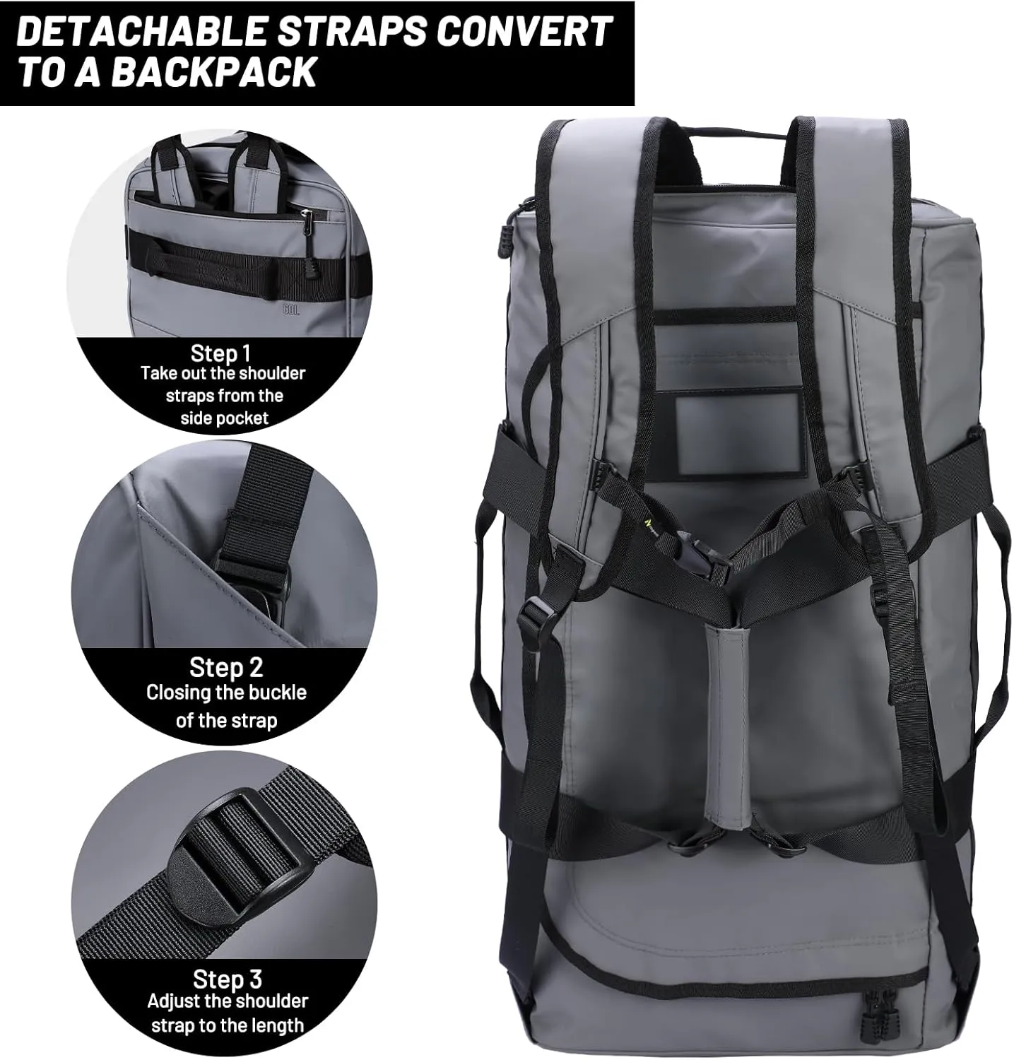 Large Duffel Backpack Bag, 3-Way Water Resistant Gym Duffle Bag with Shoe Compartment for Sports Workout