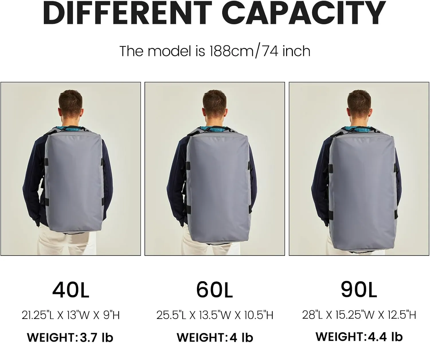Large Duffel Backpack Bag, 3-Way Water Resistant Gym Duffle Bag with Shoe Compartment for Sports Workout
