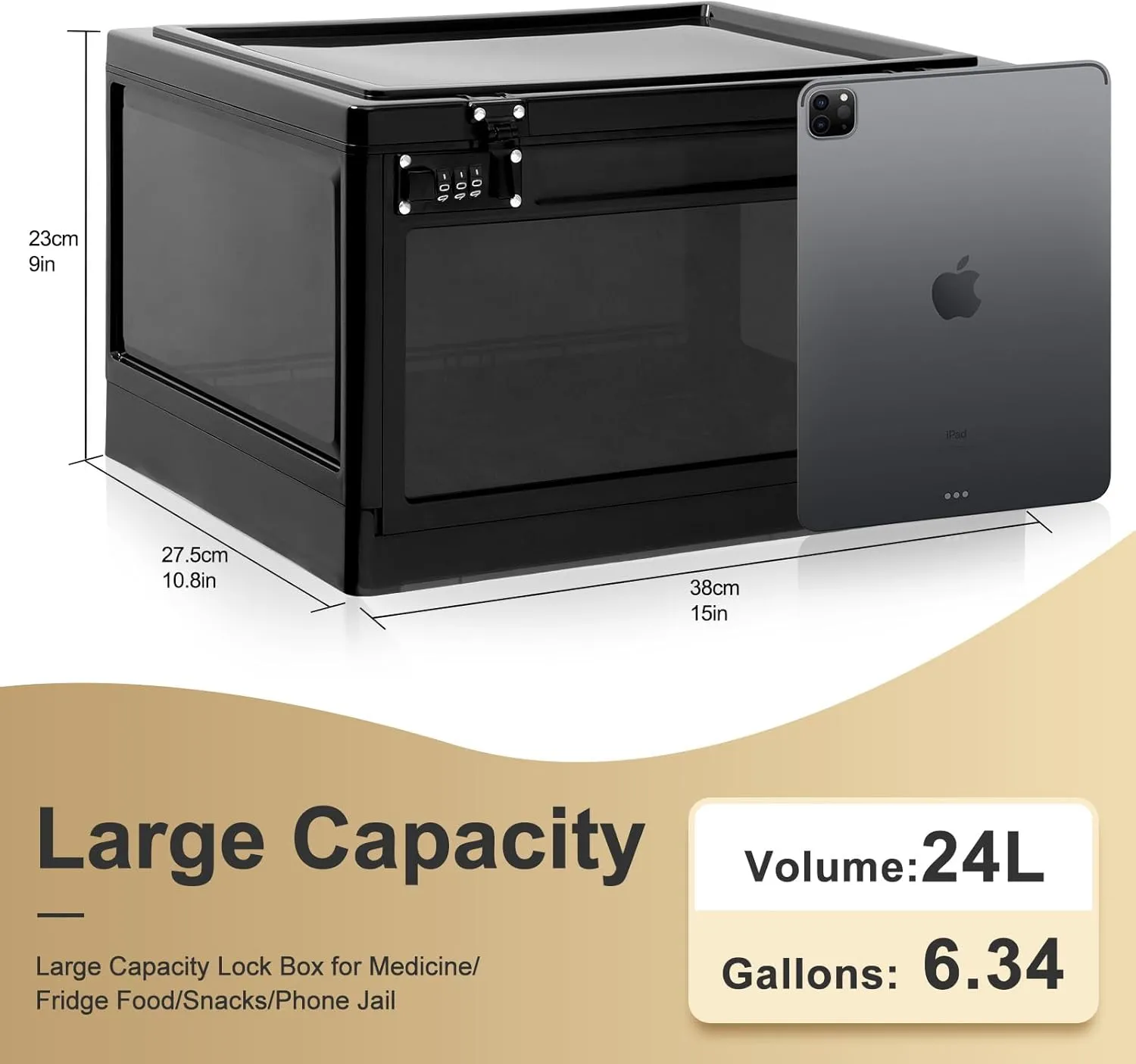 Large Lock Box for Personal Items, 24 Litre Combination Lockable Storage Box for Office Locker/School/Medicine/Snacks/Phone Jail/Electronic/Home