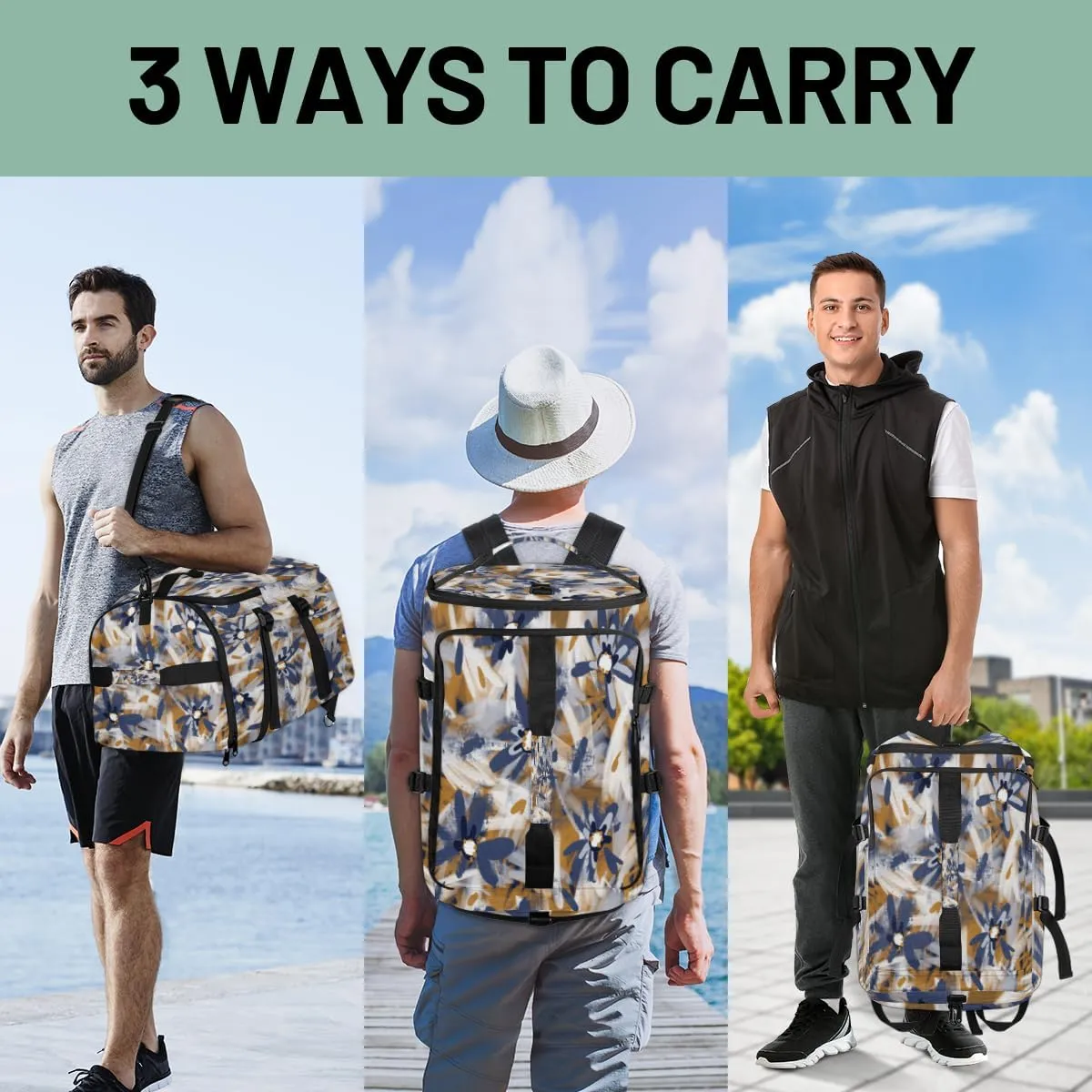Large Sports Gym Bag With Shoe & Laptop Compartment 47L Waterproof Travel Duffel Bags for Men Women Abstract Flower Luggage Backpack Duffle Bag